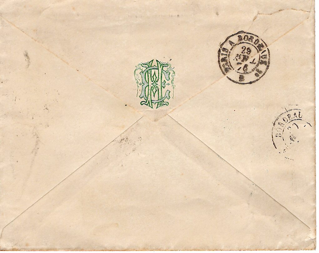 1 ETATS UNIS  LETTRE COVER NEW YORK 1878 POUR BORDEAUX GIRONDE TAXE 8 TAMPON EN BLEU