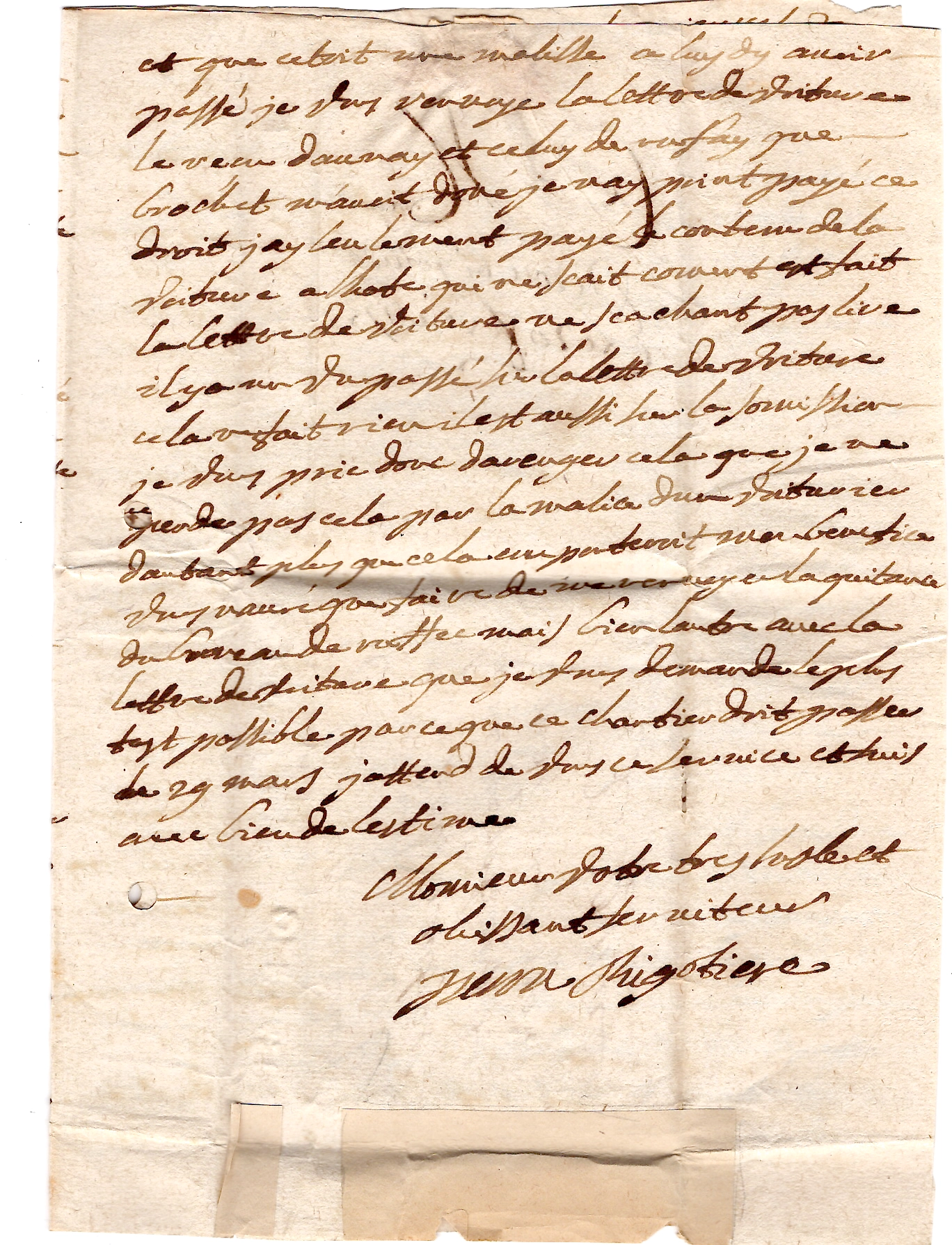 4 SARTHE DE MAMERS A SEC LENAIN N°4 1758 LETTRE POUR COGNAC COTE 600€