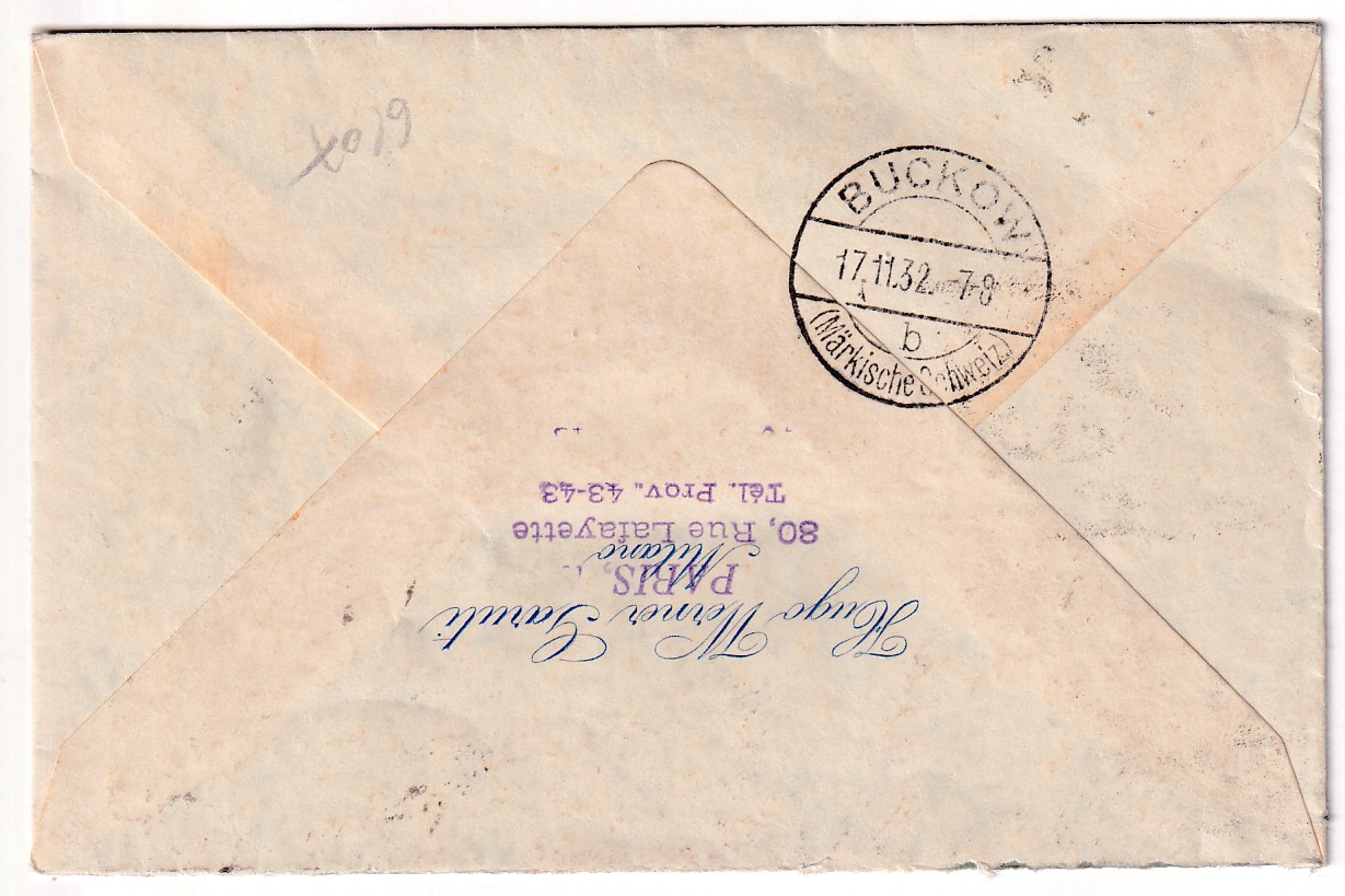 1 N°216 SEUL SUR RECOMMANDE PARIS 1932 POUR BUCKOW ALLEMAGNE
