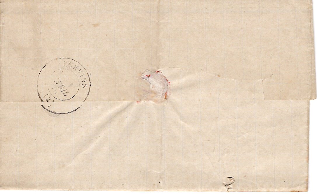 1 N° 60 TYPE 17 LA CAPELLE 12 AVRIL 1876 LETTRE BOITE A2 LA CAPELLE AISNE