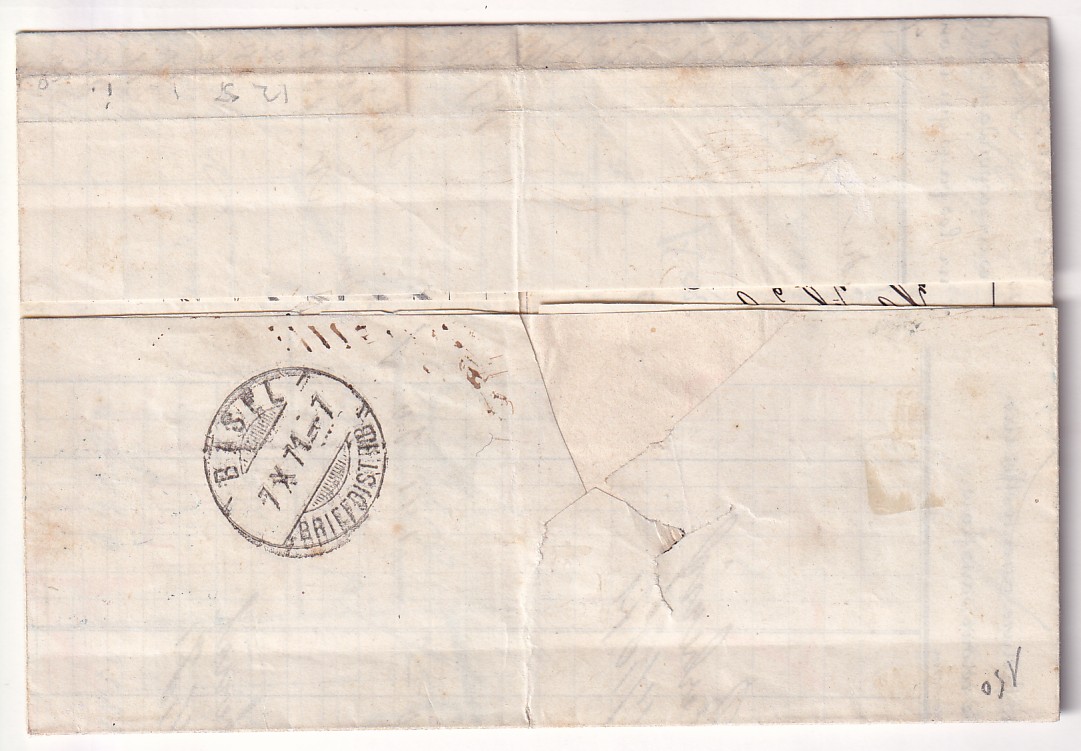 1 ALSACE LORRAINE N°7 THANN HAUT RHIN 7.10.1871 POUR BALE SUISSE