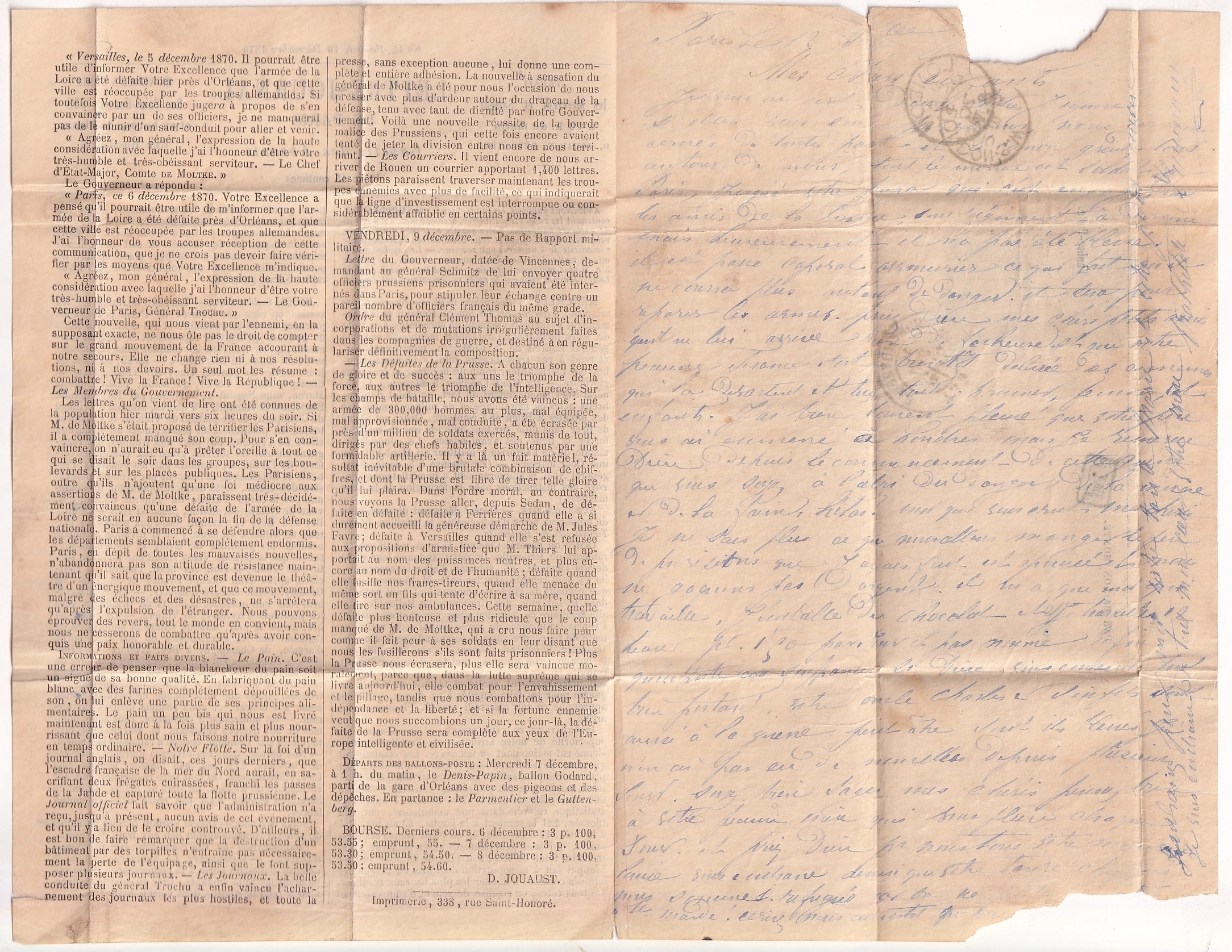 3 BALLON MONTE LE PARMENTIER N°22 PAIRE PARIS 15.12.1870 POUR LONDRES GAZETTE DES ABSENTS N°15 ARRIVE 31.12.1871