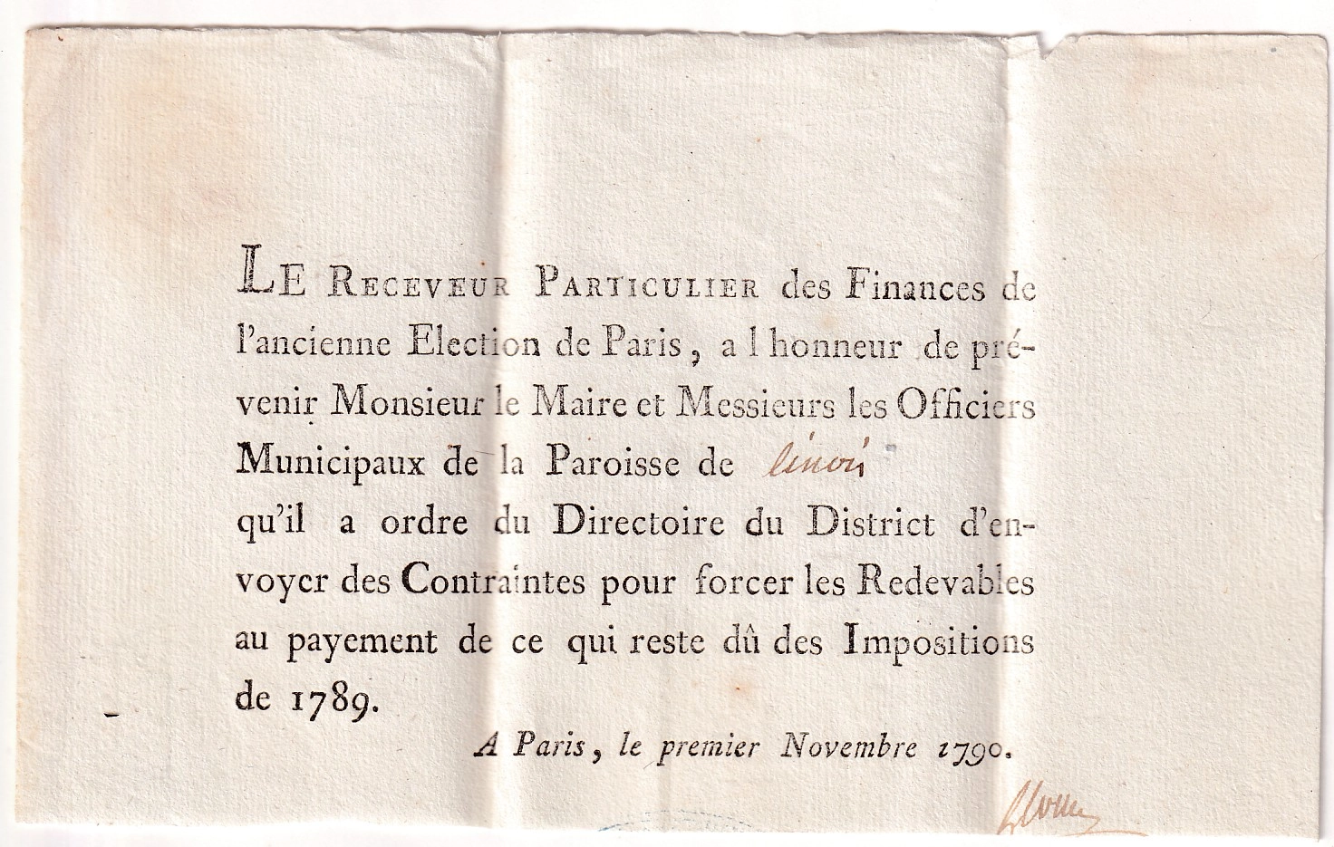 2 DEBOURSE MANUSCRIT ARPAJON SEINE ET OISE LENAIN N°5 1790 INDICE 20 BEAU TEXTE IMPRIME PARIS POUR LINOIS LINAS CORBEIL