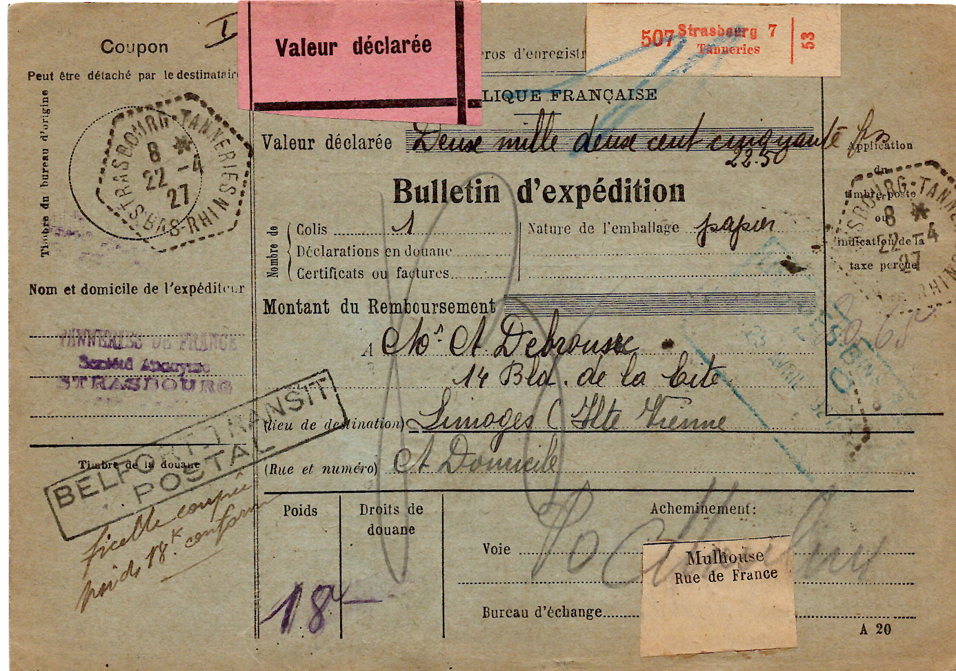 1 MERSON 2FR PAIRE PERFORE TROU +5FRX3+N° 190 VARIETE +190+240 BULLETIN STRASBOURG TANNERIES 1927 RARE