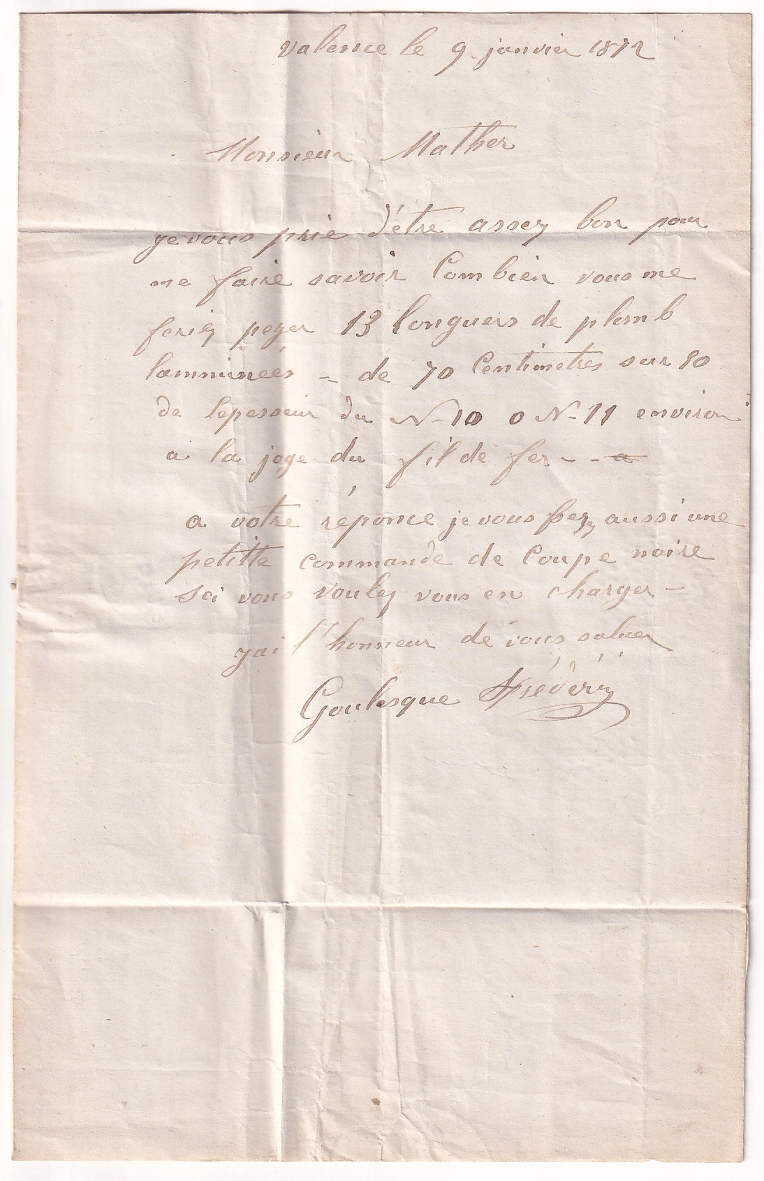 2 N°59 25 PAIRE + 27 PAIRE PC DU GC 4074 VALENCE D'ALBIGEOIS TARN POUR TOULOUSE INDICE 17 DU 9 JANVIER 1872