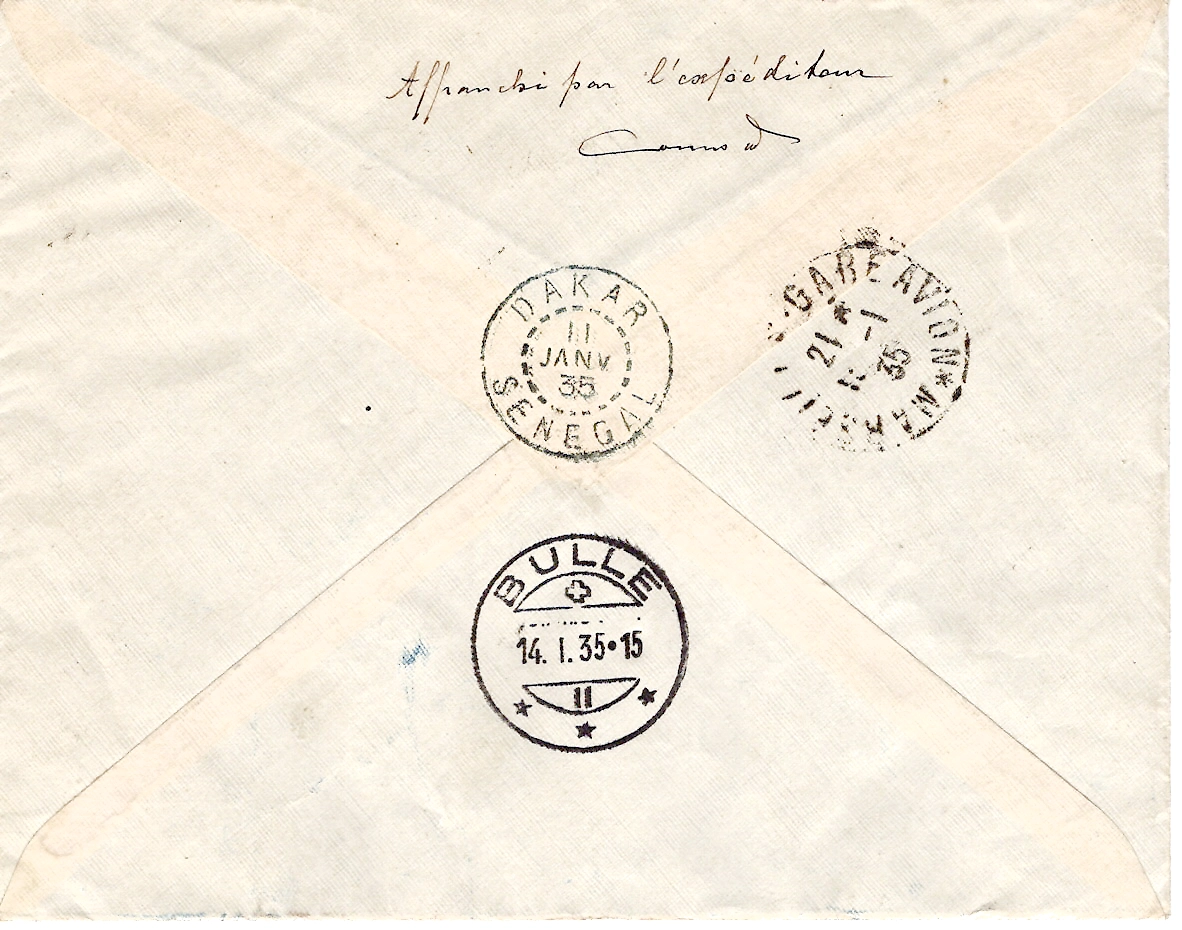 1 MAURITANIE 1FR+ EXPO COLONIALE 40C+50C+90C+1FR50 LETTRE REC AVION PORT ETIENNE 9 JANV 1935 POUR SUISSE