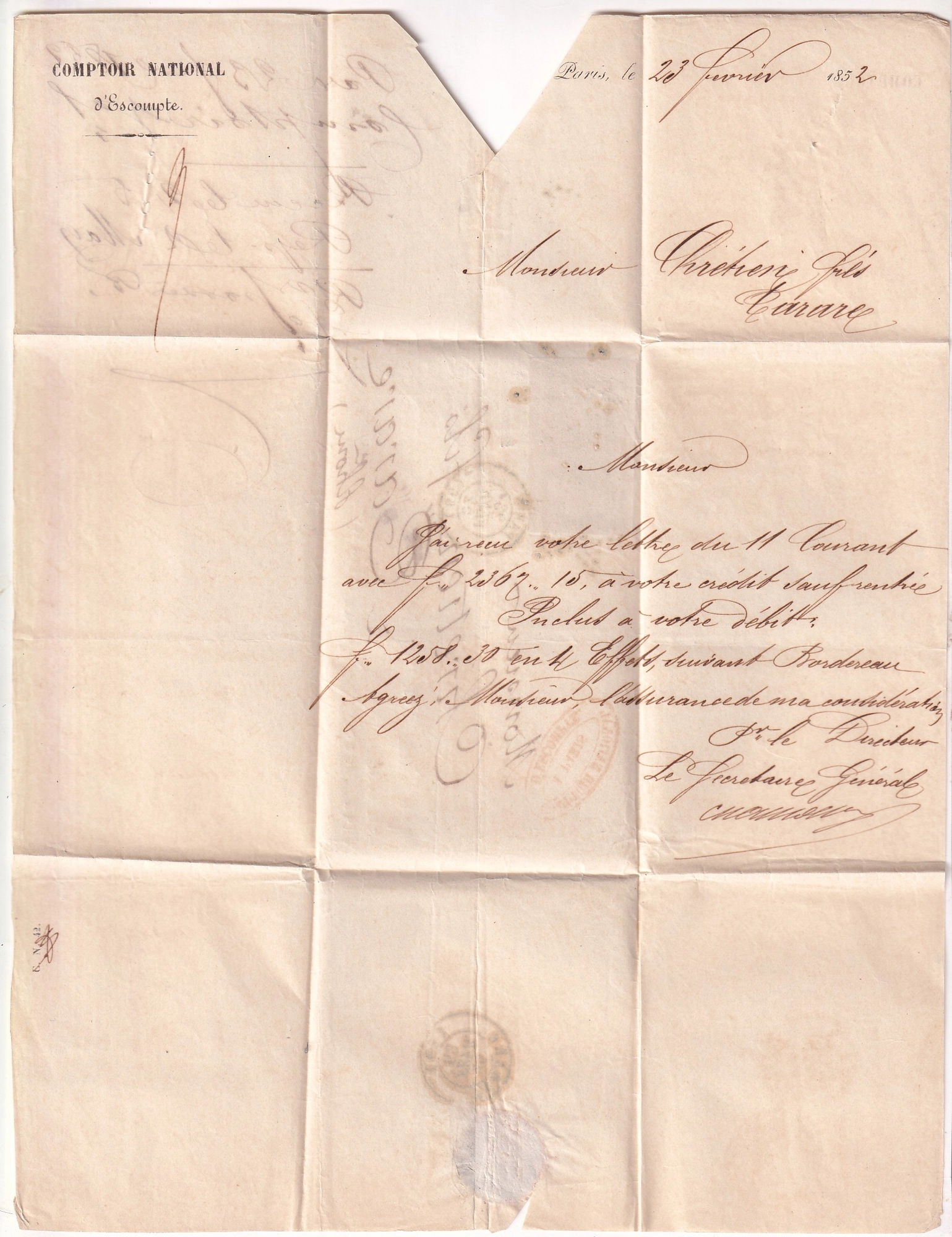 2 N°4 PAIRE TTB PARIS ETOILE 23 FEVRIER 1852 POUR TARARE RHONE