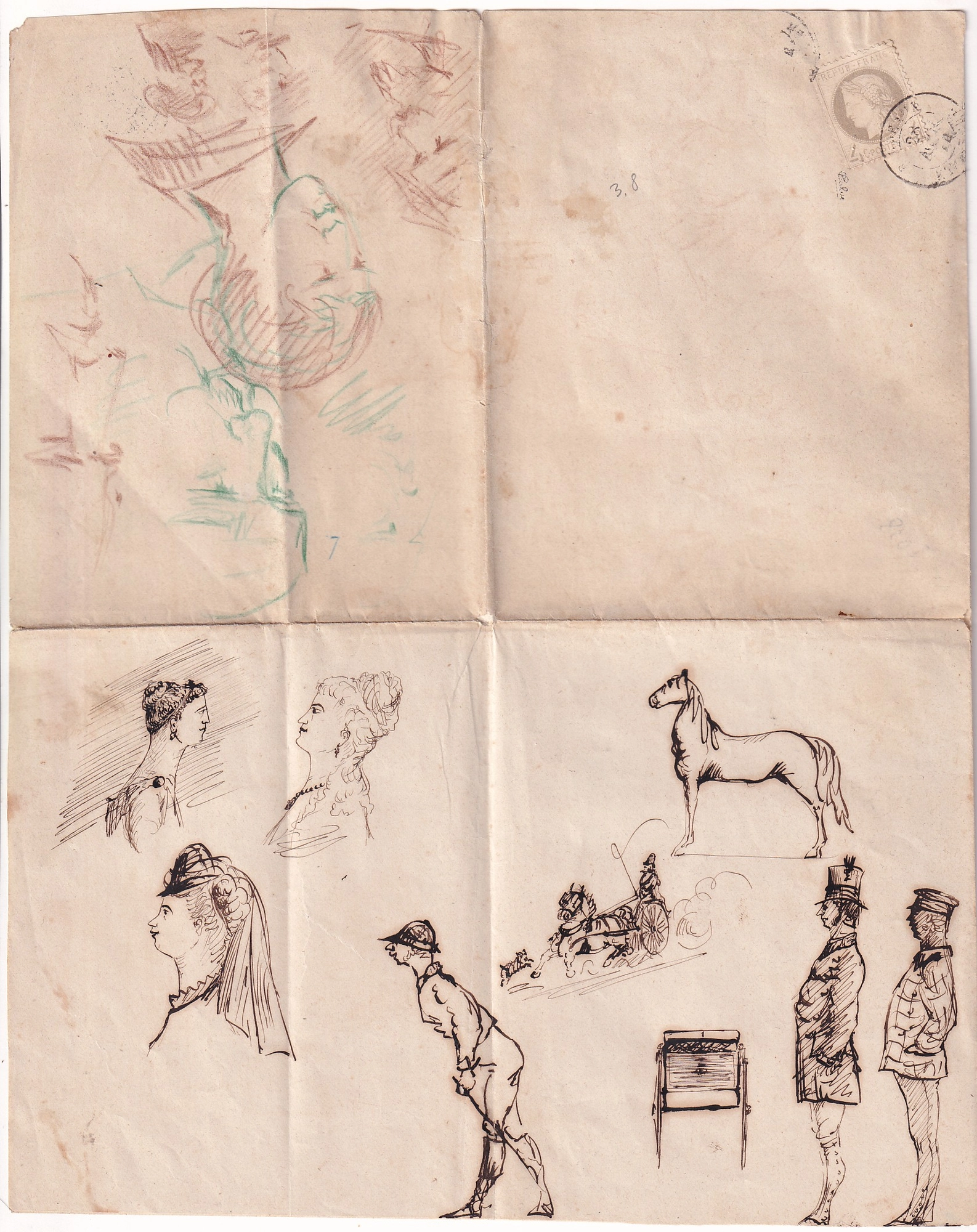 4 N°52 SEUL SUR LETTRE SIGNE CALVES BORDEAUX POUR BORDEAUX BEAUX DESSINS SUR LE DOS DE LA LETTRE
