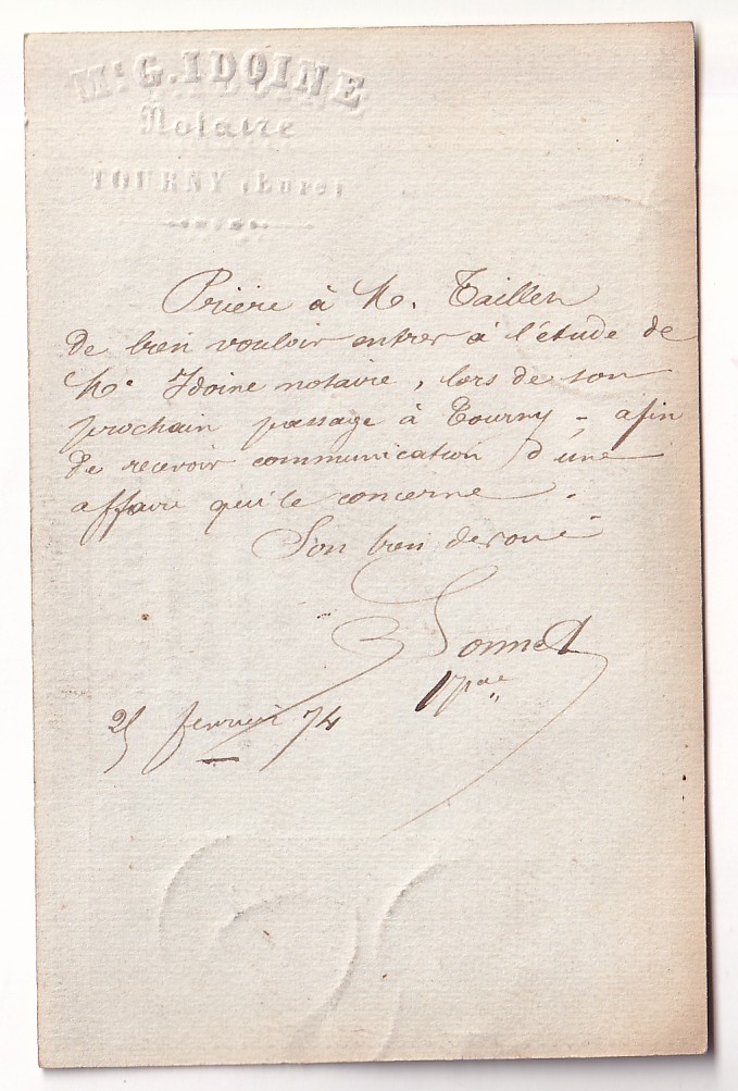 1 N°35 PAIRE SUR CARTE PRECURSEUR N°1 TOURNY EURE 1874 POUR FONTENAY EN VEXIN RARE