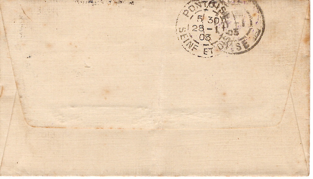1 MOUCHON 15C F.M. LETTRE CACHET VIOLET REGIMENT D'INFANTERIE + TAD BEAUVAIS 27.1.1903 OISE