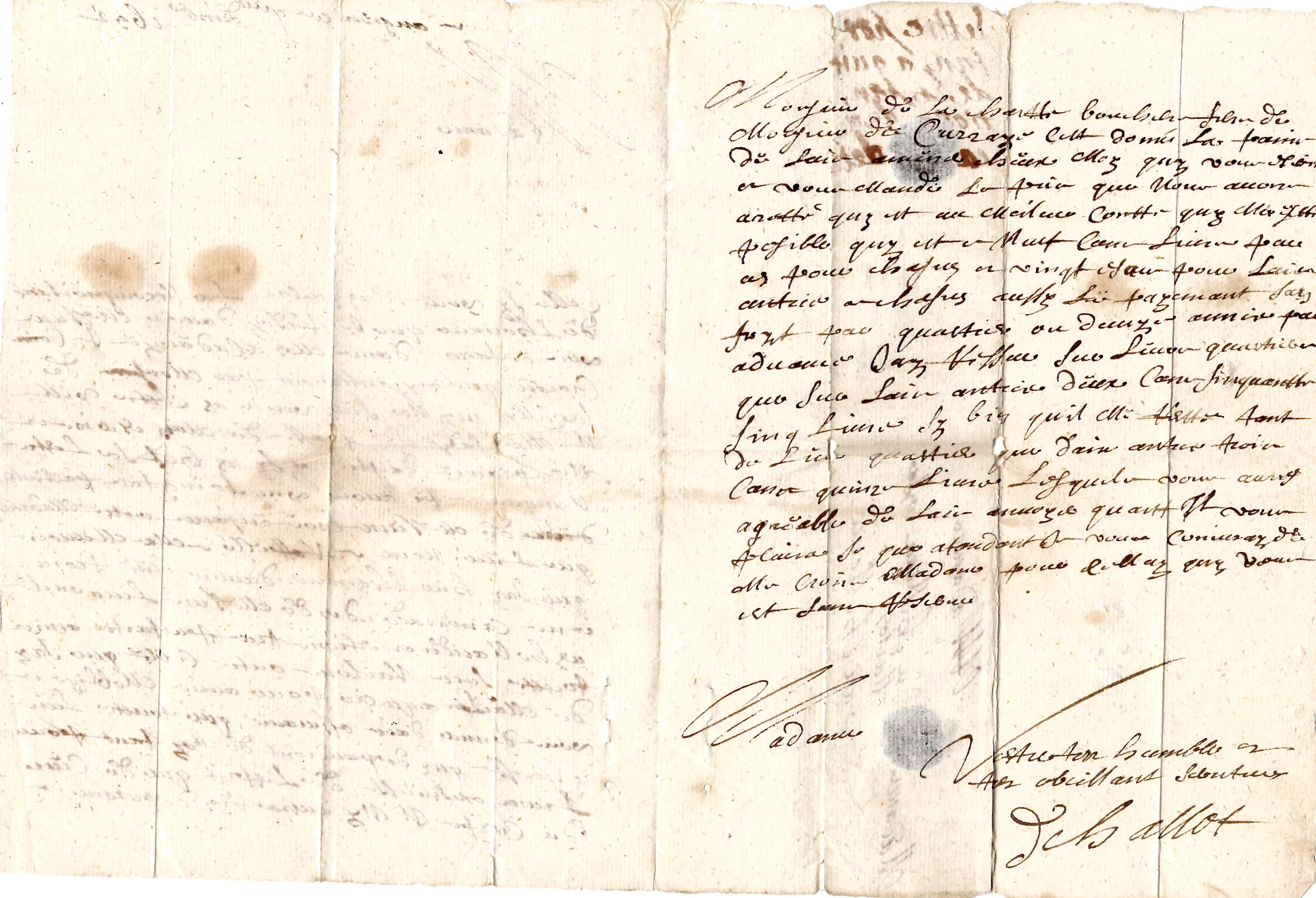3 VIENNE LETTRE DE POITIERS 1692 POUR AU CHILLEAC