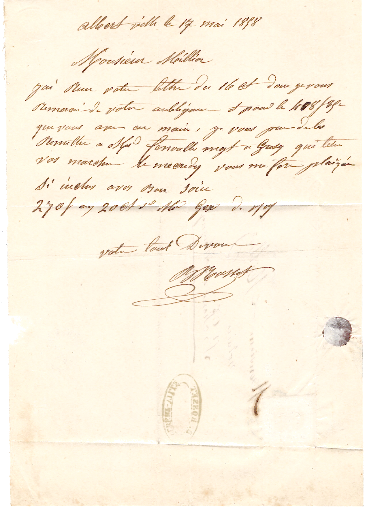 2 SARDE 20C ALBERTVILLE 1858 LETTRE POUR ST PIERRE ALBIGNY SAVOIE