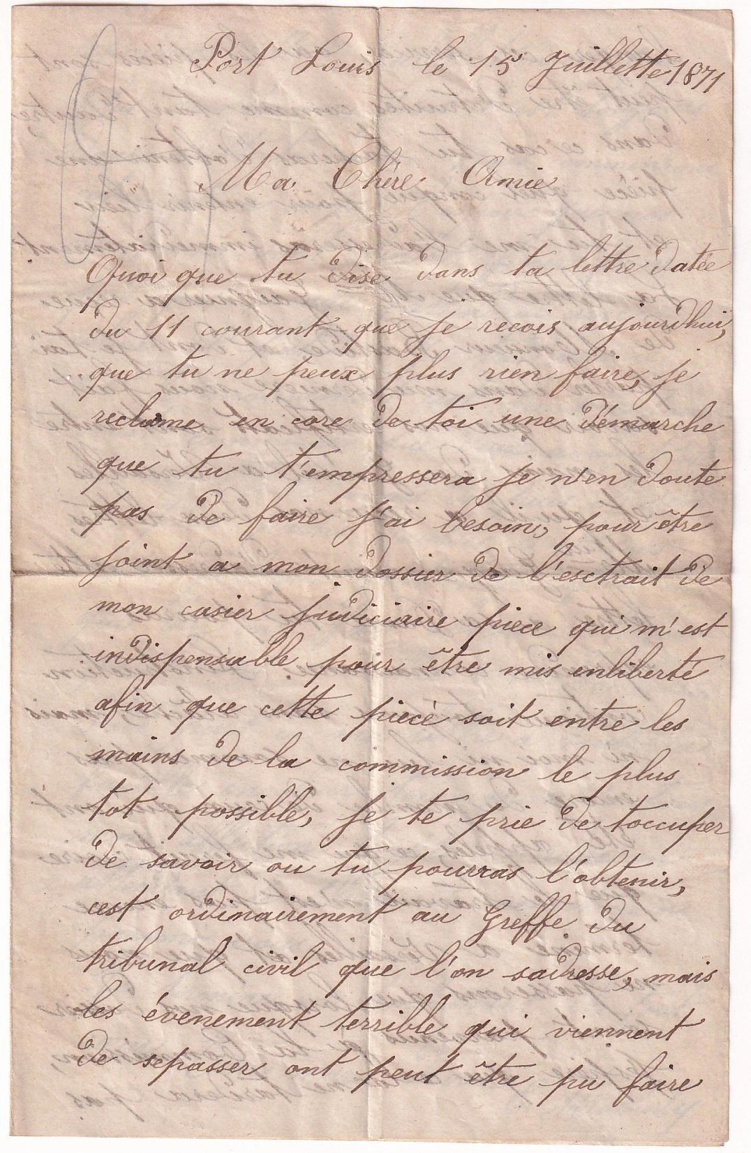2 LETTRE D'UN DETENU  A LA CITADELLE DE PORT LOUIS MORBIHAN N°28 PAIRE GC 2988 POUR PARIS 15 JUILLET 1871 AVEC TRANSCRIPTION DU TEXTE COMMUNE DE PARIS