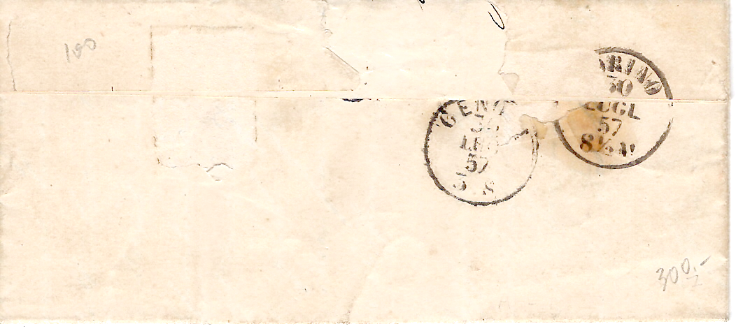 1 SARDE 20C 4 BELLES MARGES CHAMBERY 29 JUIL 1857 LETTRE MILITAIRE A GENES  SUPERBE