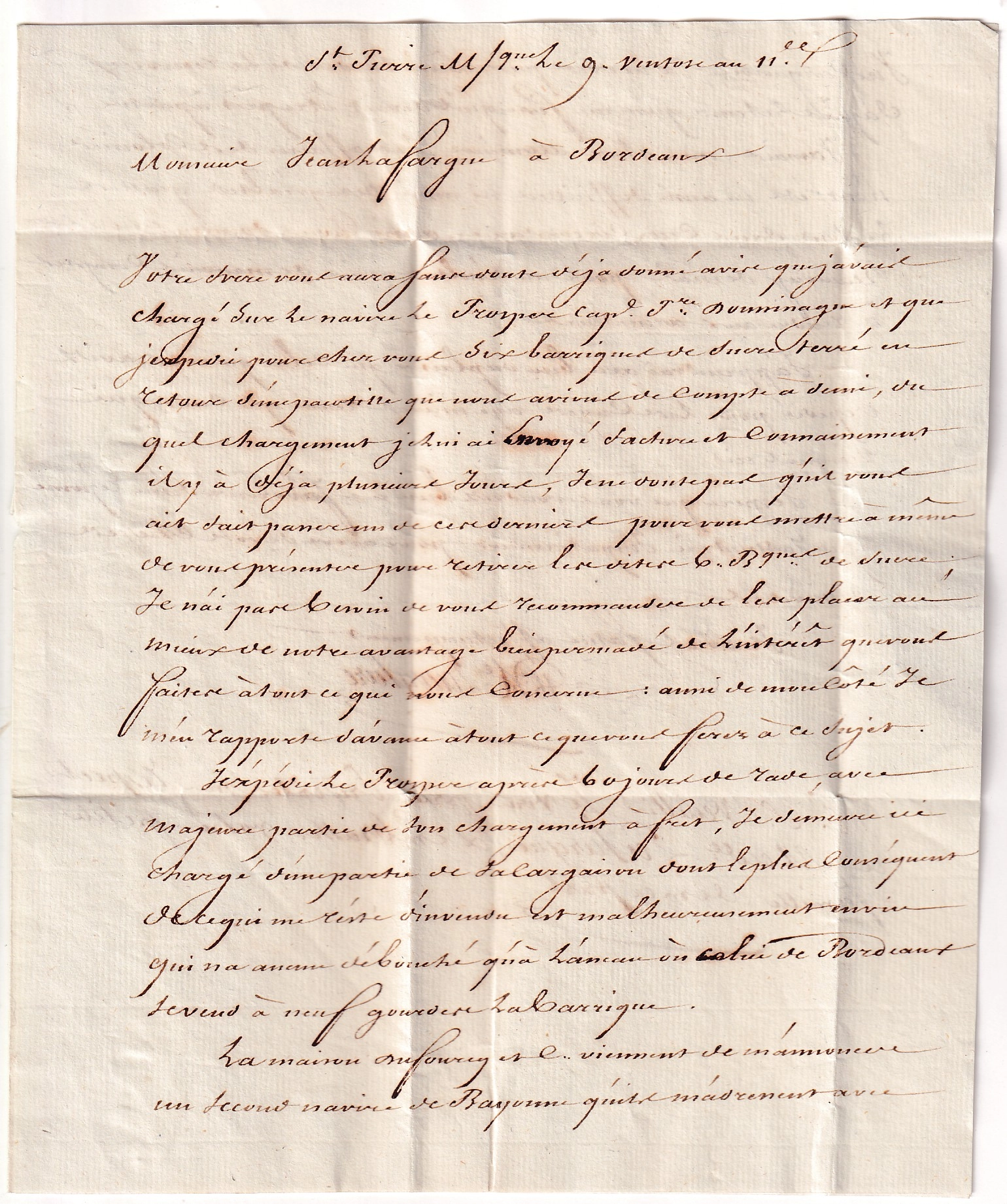 1 MARQUE POSTE MARITIME BORDEAUX 1811 TEXTE DE ST PIERRE MARTINIQUE POUR BORDEAUX