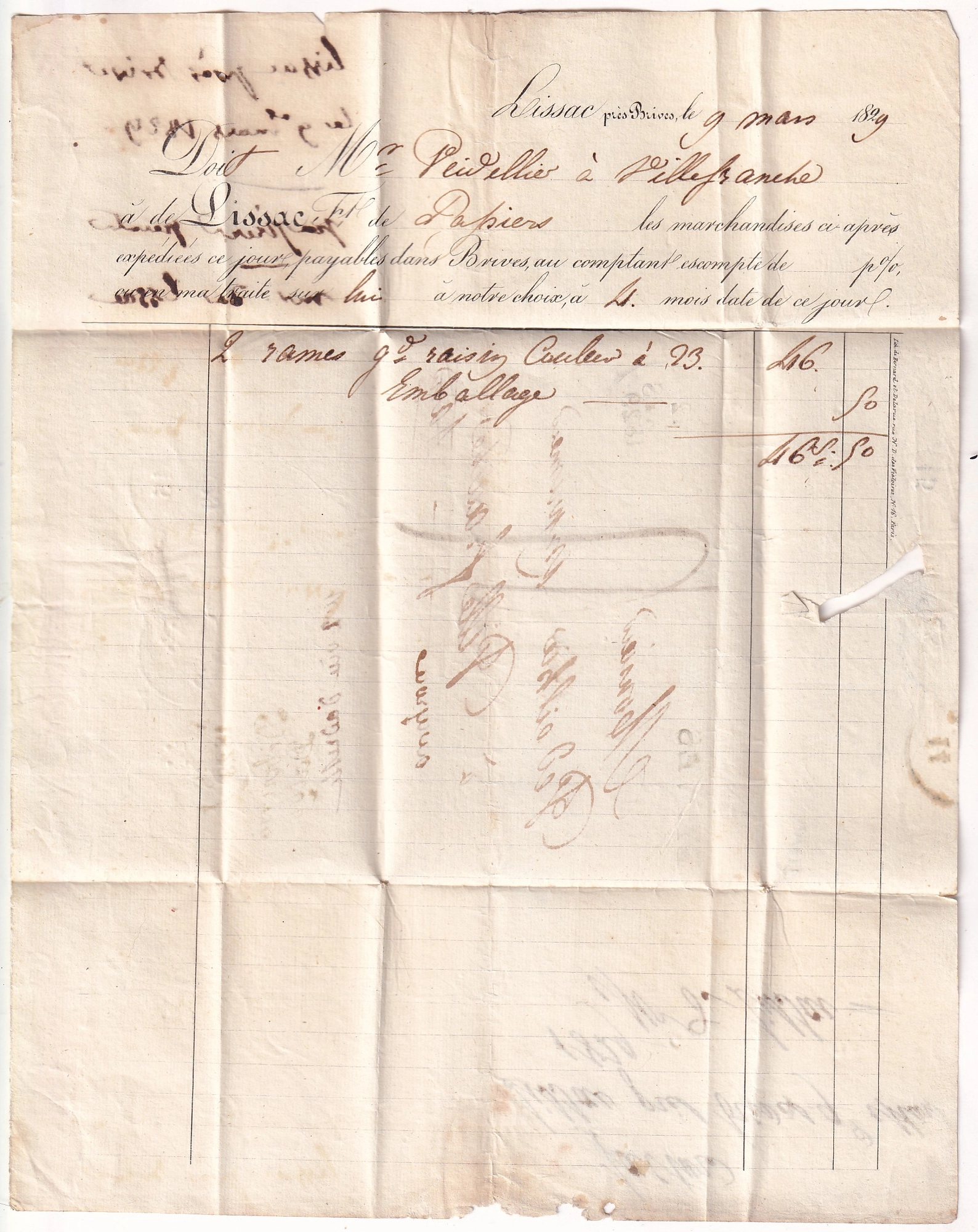 2 DEBOURSE D'ALBY ALBI TARN 1829 INDICE 18 DEPART BRIVE CORREZE REEXP VILLEFRANCHE AVEYRON