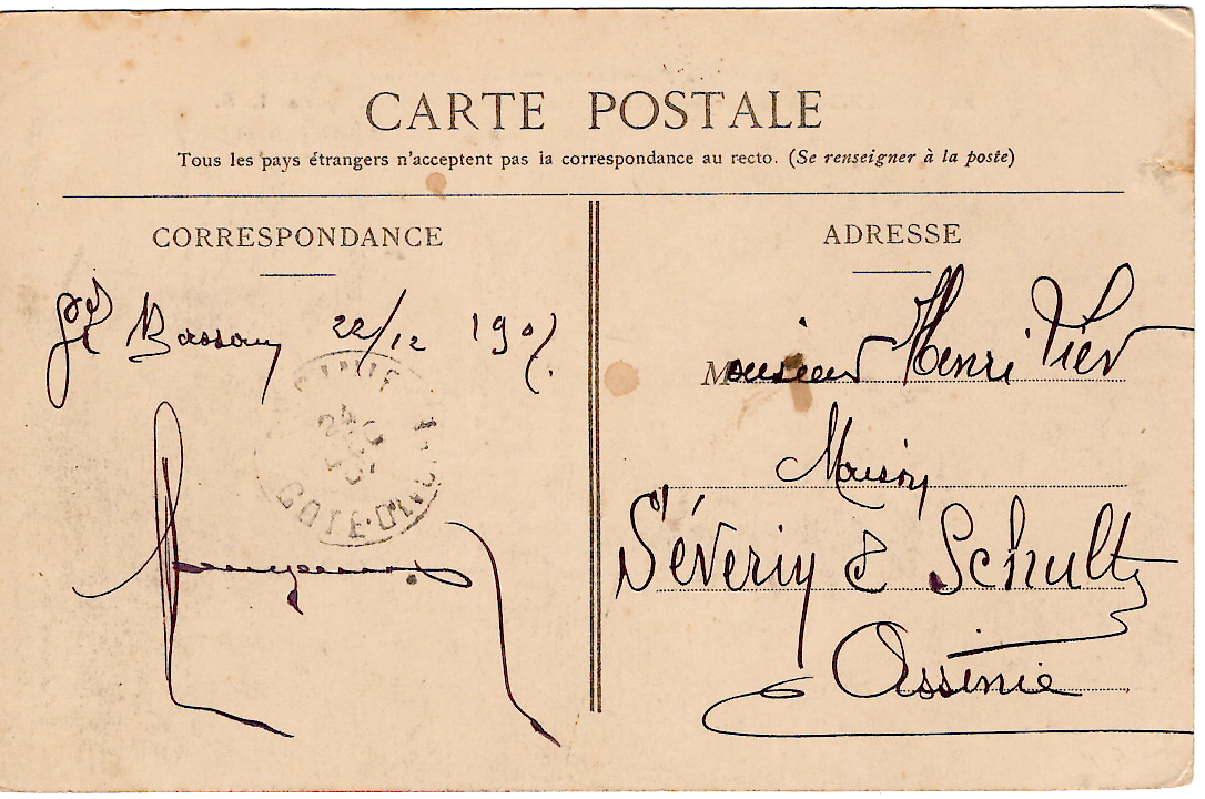 1 COTE D'IVOIRE 10C FAIDHERBE AU RECTO CARTE GRAND BASSAM 1907