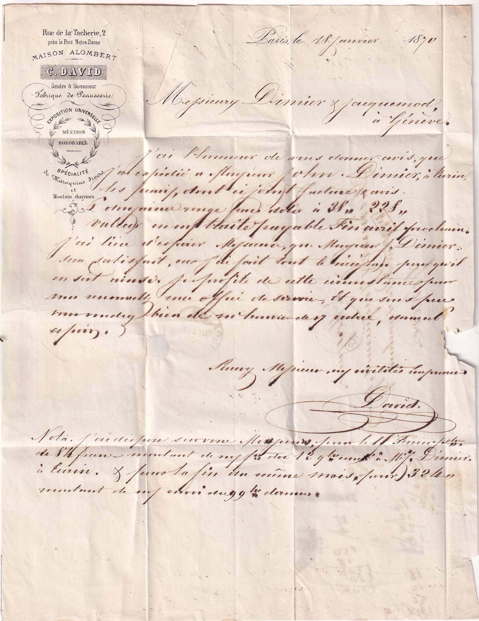 2 N°20 PAIRE + 29 PARIS ETOILE PLEINE BUREAU CENTRAL POUR GENEVE SUISSE 18 JANVIER 1870