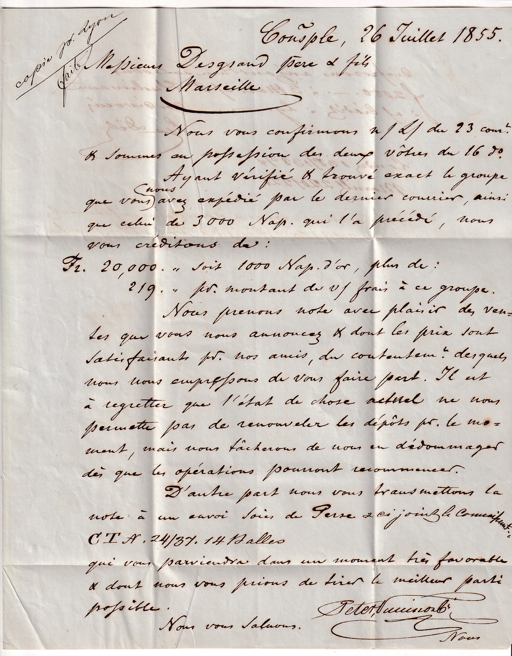 2 CAD THABOR PAQUEBOT MEDITERRANEE DEPART CONSTANTINOPLE TURQUIE 26 JUILLET 1855 POUR MARSEILLE TAXE 20 DOUBLE PORT