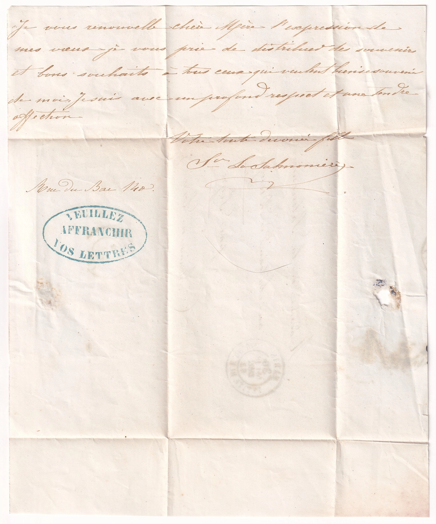 1 PARIS CACHET TAXE 30C PETITE RUE DU BAC POUR SEGRE MAINE ET LOIRE