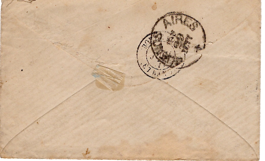 1 SAGE 1FR SEUL PETITE LETTRE BORDEAUX 1877 POUR BUENOS AYRES ARGENTINE