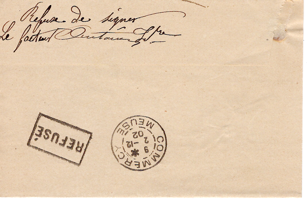 1 MERSON 40C VARIETE SANS TEINTE DE FOND SEUL LETTRE COMMERCY MEUSE 29.11.1902