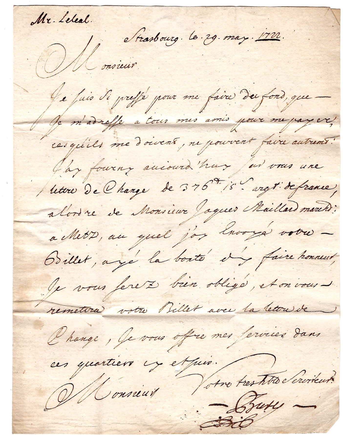2 MARQUE DE STRASBOURG BAS RHIN LENAIN N° 3 1722 LETTRE POUR NANCY  COTE 420€