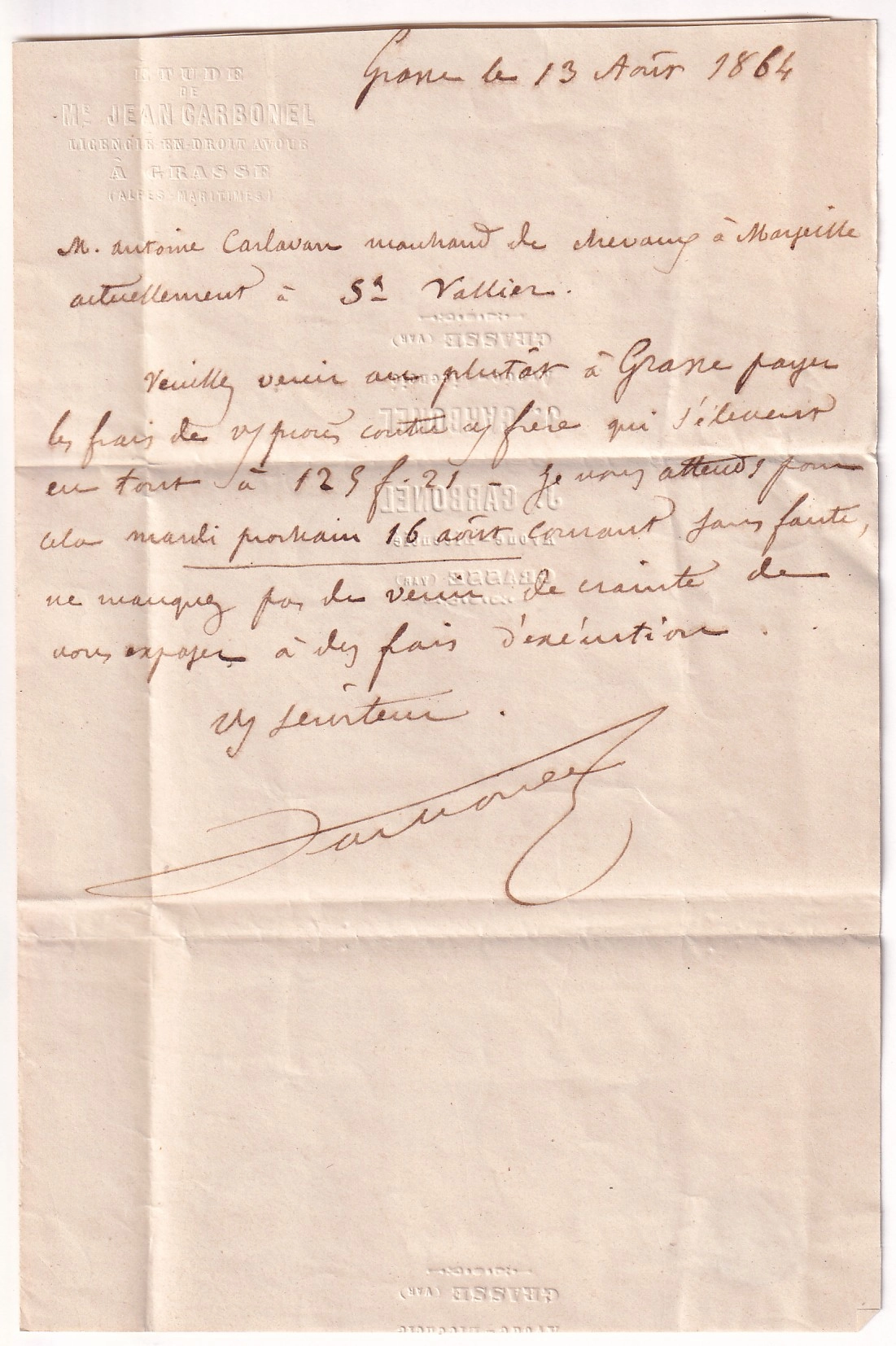 2 CAD BLEU Bau DES REBUTS ET NON VALEURS TIMBRE TAXE N°2 GRASSE VAR ALPES MARITIMES 1864