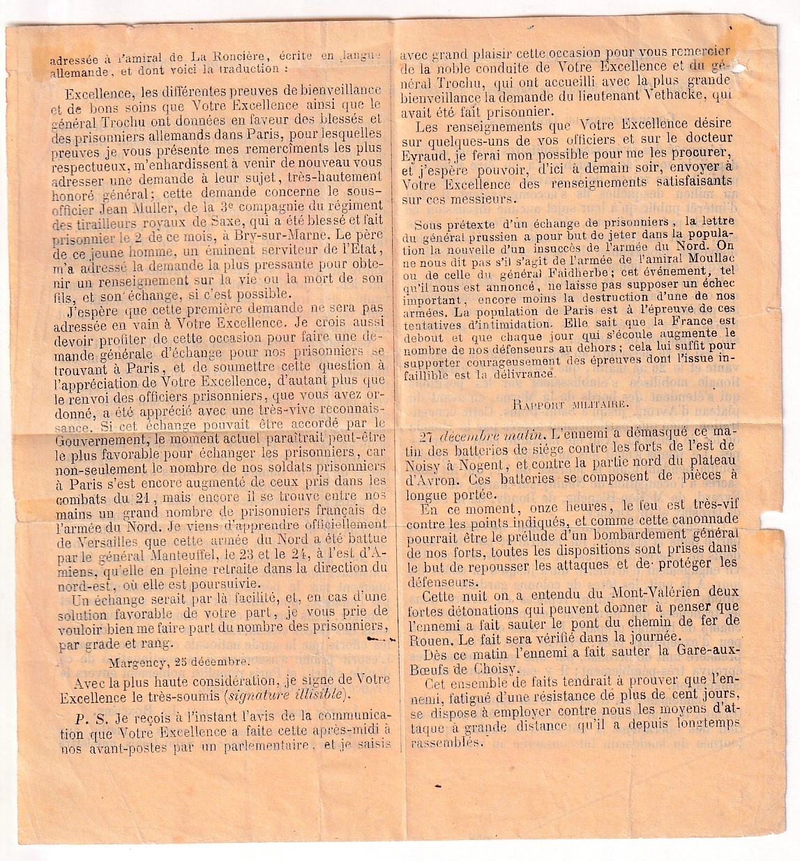 7 BALLON MONTE ARMEE DE LA LOIRE N°36 + 37 PARIS 29.12.1870 POUR MANCHESTER DANS ENVELOPPE GAZETTE DES ABSENTS N°20 + SUPPLEMENT ARRIVE 3 JANVIER 1871
