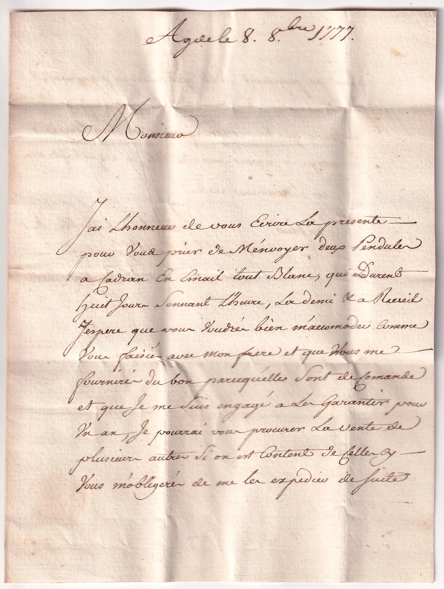 2 LETTRE MENTION VENANT AGDE HERAULT 1777 RETOUR POUR ETRE TROP TAXE DE 7 AU DOS DEBOURSE LE PUY EN VELAY HAUTE LOIRE LENAIN N°8