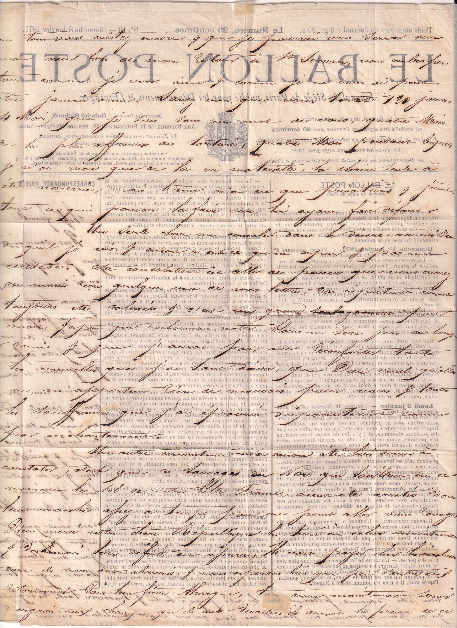 2 BALLON MONTE PLI CONFIE LE VAUCANSON MENTION MANUSCRIT AU BON SOIN DE MR LEVEILLE JOURNAL LE BALLON POSTE N°19 POUR ST SERVAN ILLE ET VILAINE