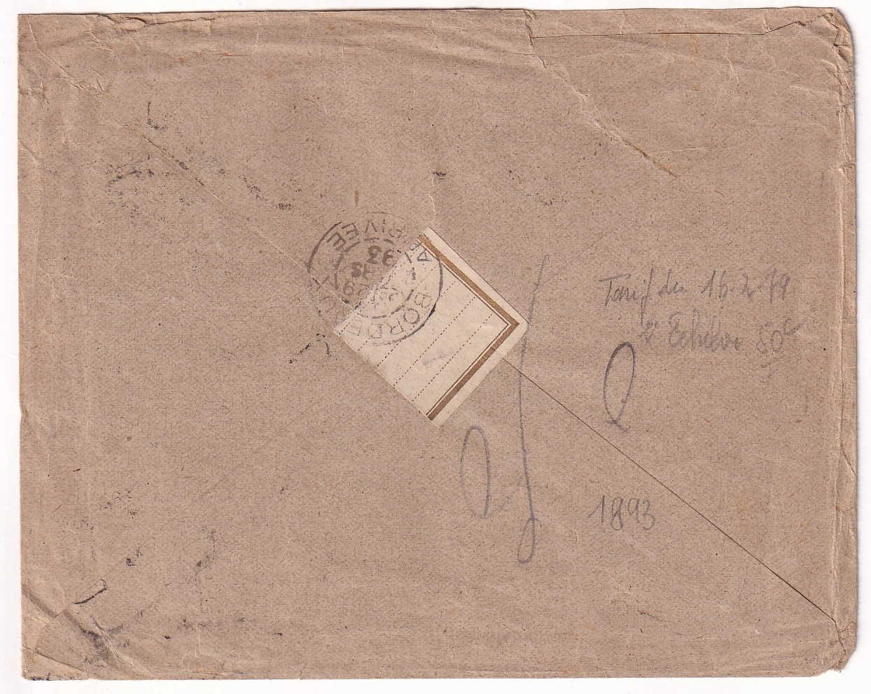 1 LETTRE DE LONDRES LONDON ANGLETERRE TAXE DUVAL 50C NOIR BORDEAUX GIRONDE 1893