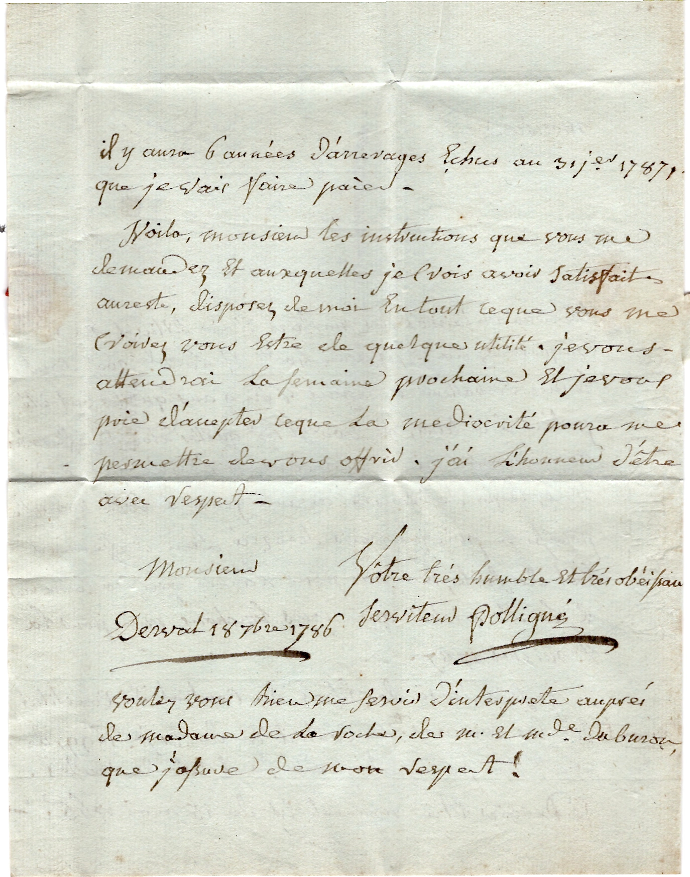 2 LOIRE INFERIEURE MARQUE DERVAL 1786 LETTRE POUR NANTES COTE 600€