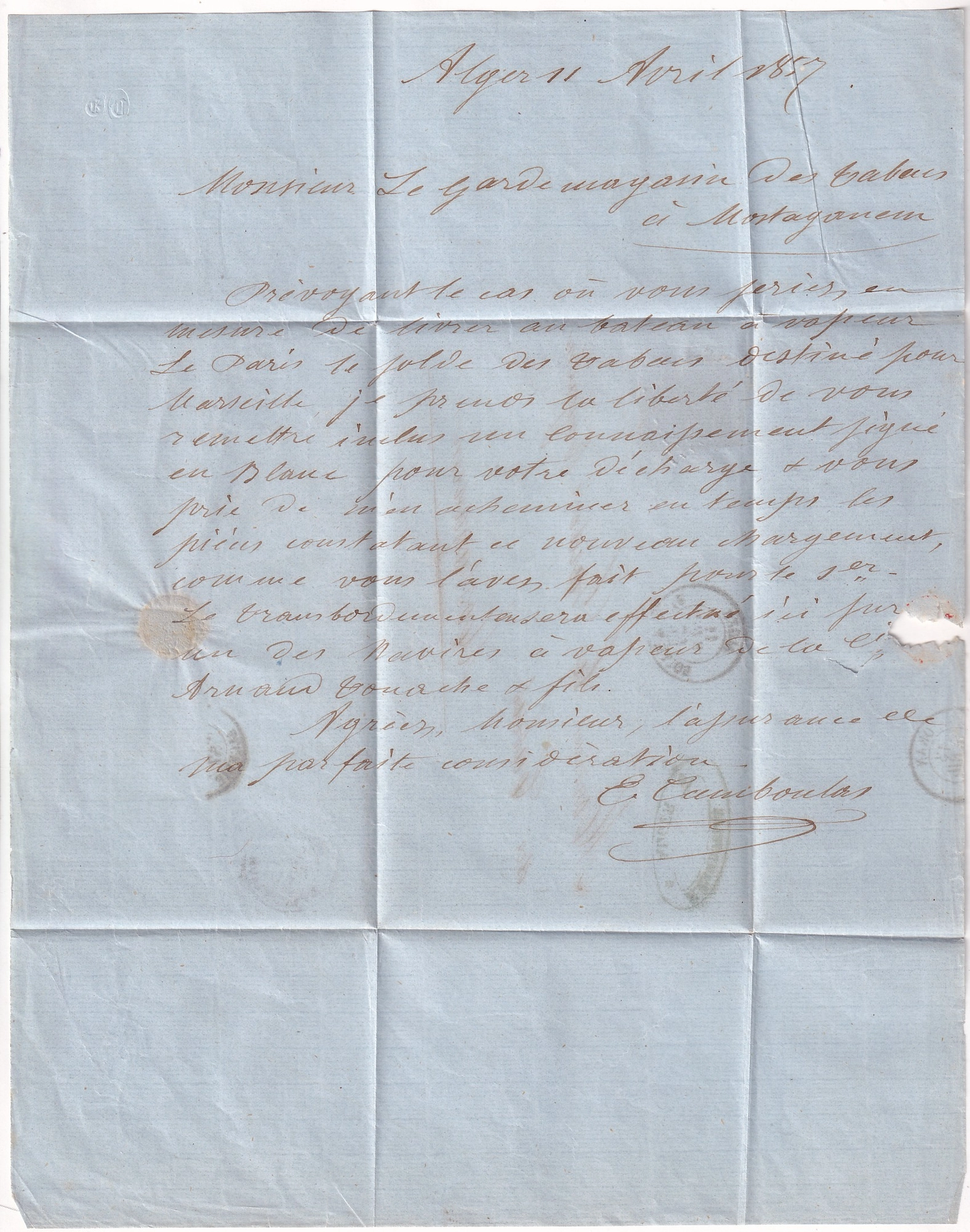2 N°14 PC 3710 ALGER BOITE MOBILE ALGERIE RARE INDICE 23 POUR MOSTAGANEM