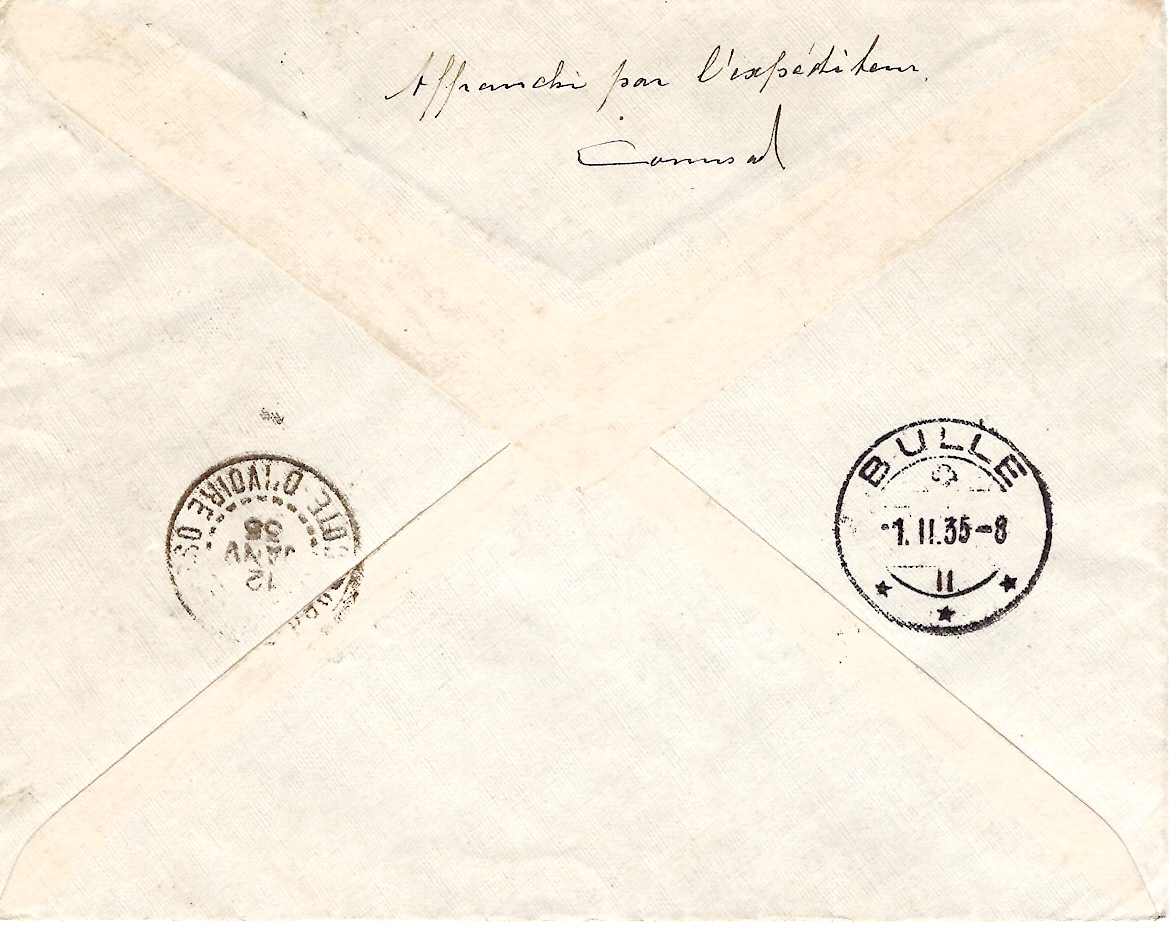 1 COTE D'IVOIRE SERIE EXPO COLONIALE 1931 LETTRE REC OUAGADOUDOU 1935 COTE D'IVOIRE   POUR BULLE SUISSE
