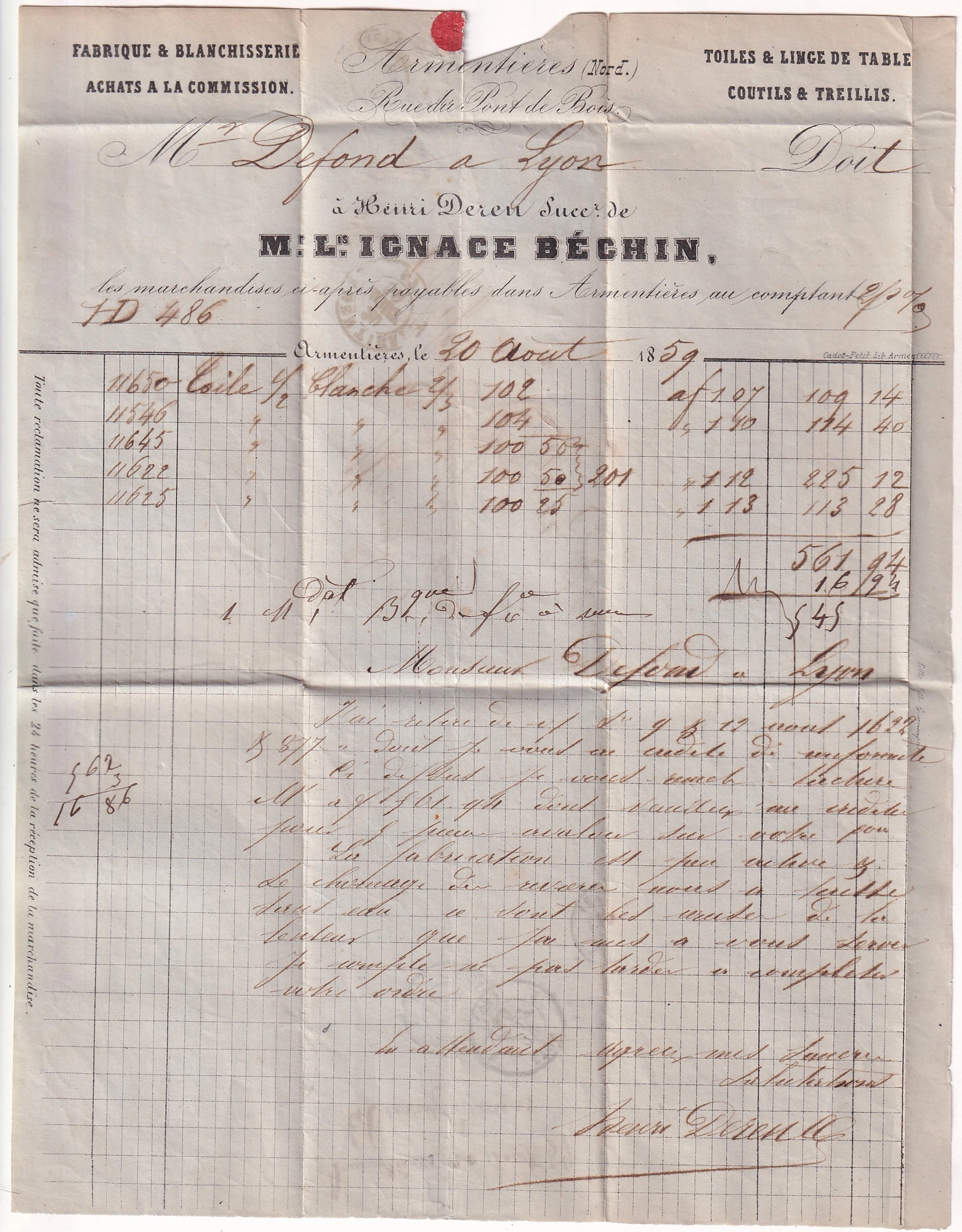 2 N°12 TTB 3 VOISINS PC 133 ARMENTIERES NORD TAXE 25 EN ROUGE MANUSCR POUR LYON RHONE