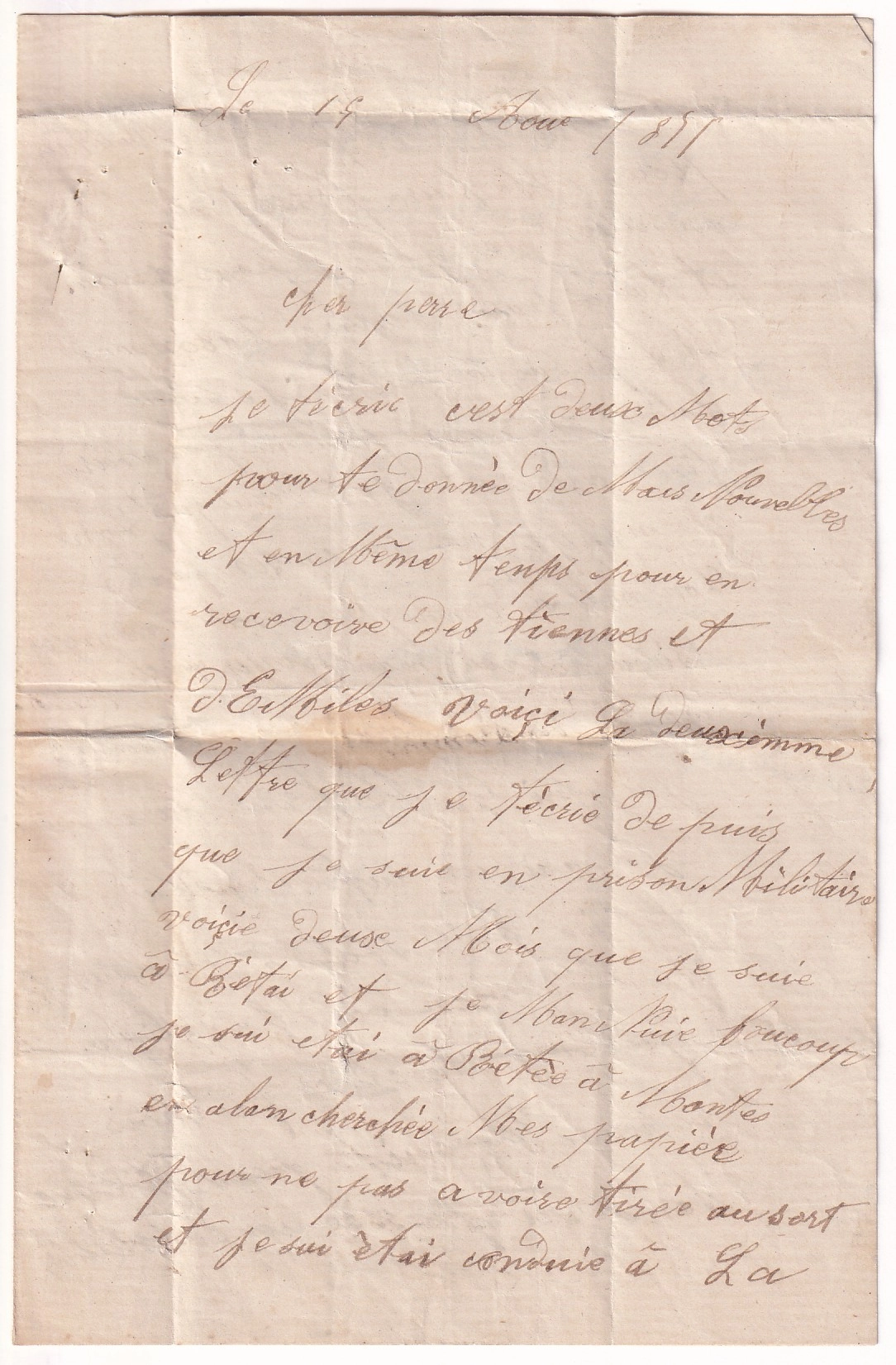 2 LETTRE DE VERSAILLES 16 AOUT 1871 D'UN DETENU A LA PRISON MILITAIRE RUE DE NOAILLES POUR PASSY EURE  DETENU CHARLES CHEVALIER CONDAMNE AUX TRAVAUX FORCES COMMUNE DE PARIS