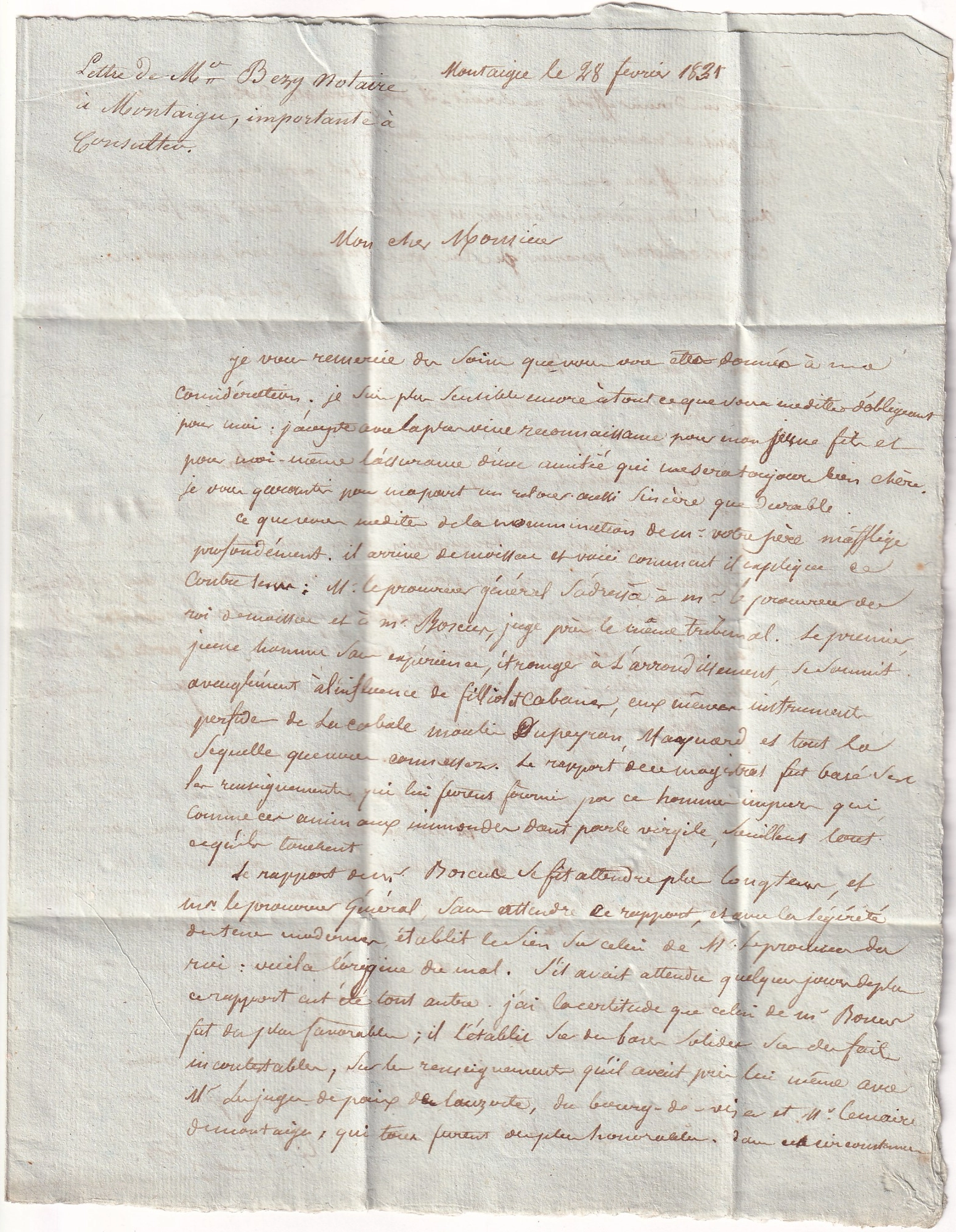 2 CURSIVE 85 MONTAIGU + P115P LAUZERTE TARN ET GARONNE 1831 POUR PARIS CERTIFICAT RHP RARE