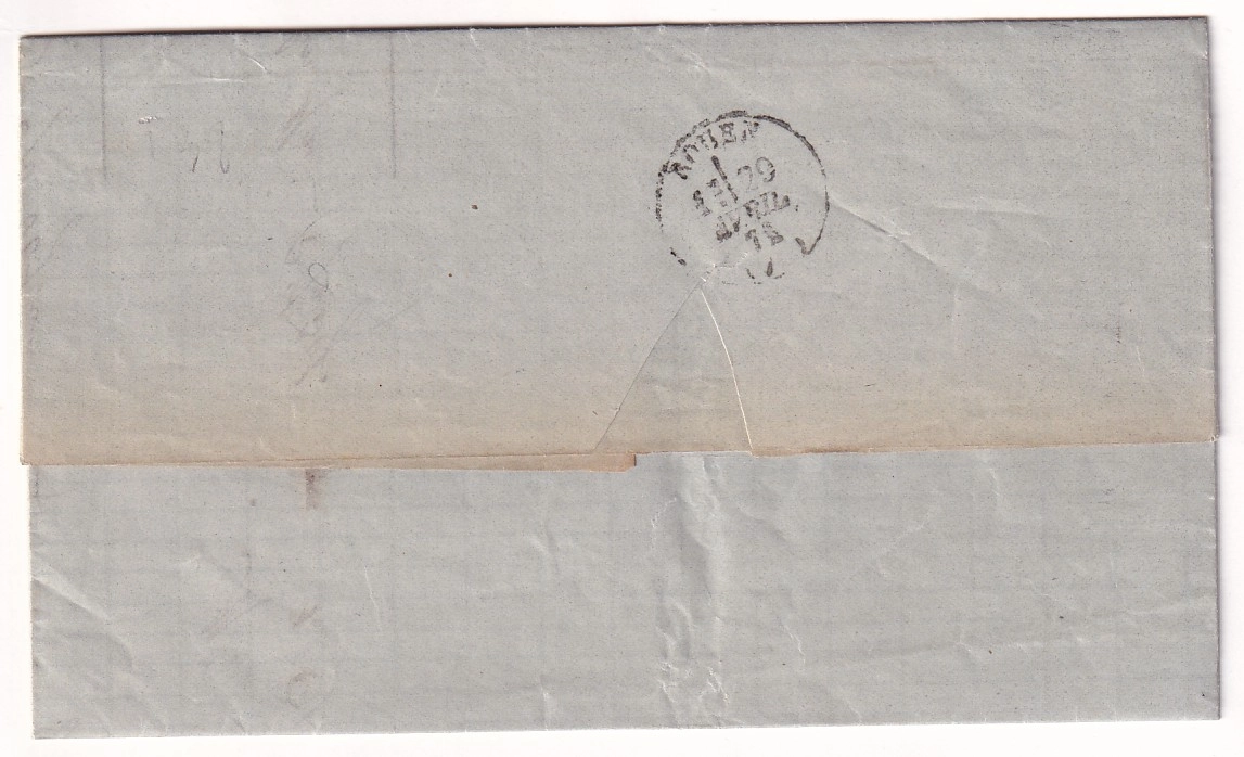1 COMMUNE DE PARIS N°29 ANNULATION PLUME RAMBOUILLET SEINE ET OISE 27 AVRIL 1871 RETRAIT DE LA POSTE PRUSSIENNE POUR ROUEN SEINE INFERIEURE
