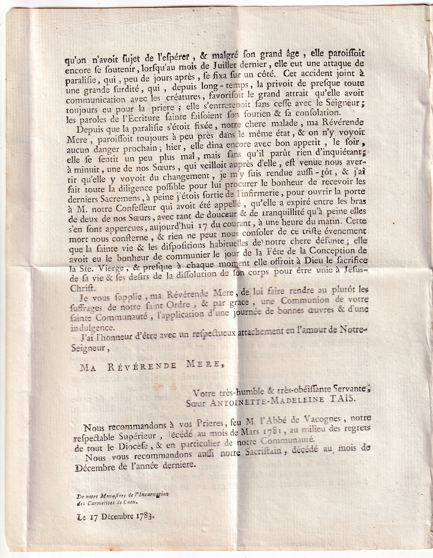 2 LETTRE EN FRANCHISE CARMELITE DE CAEN CALVADOS 1783 POUR TOULOUSE HAUTE GARONNE