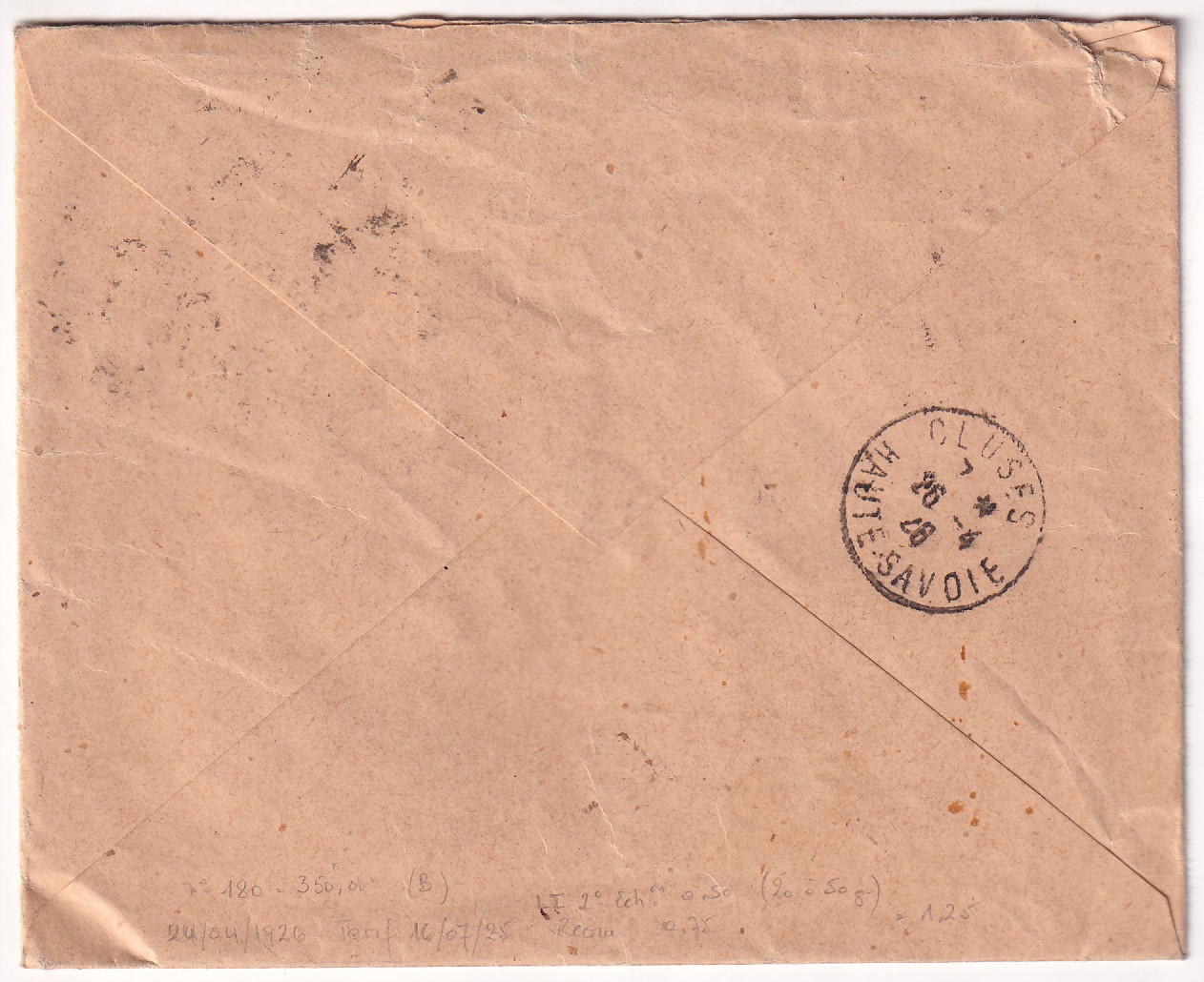 1 N°180 PARIS 1926 SEUL SUR RCOMMANDE POUR CLUSES HAUTE SAVOIE