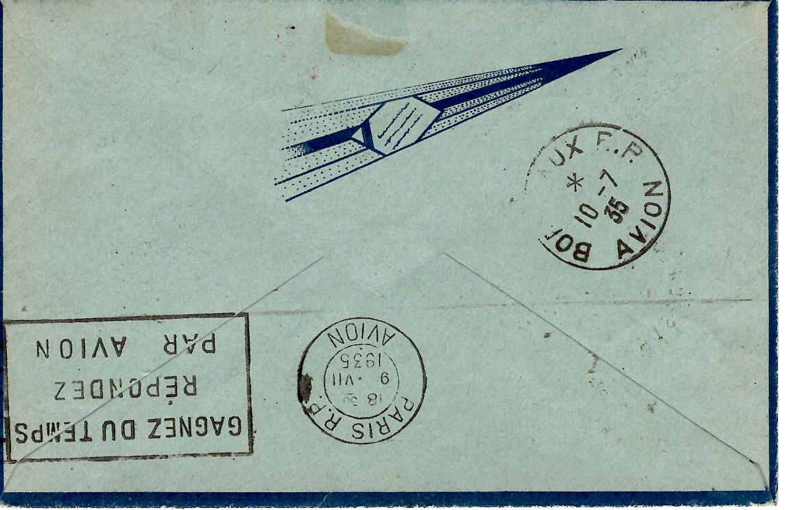 1 N°268+254+231 LETTRE AIR BLEU PARIS 9.7.1935 POUR BORDEAUX