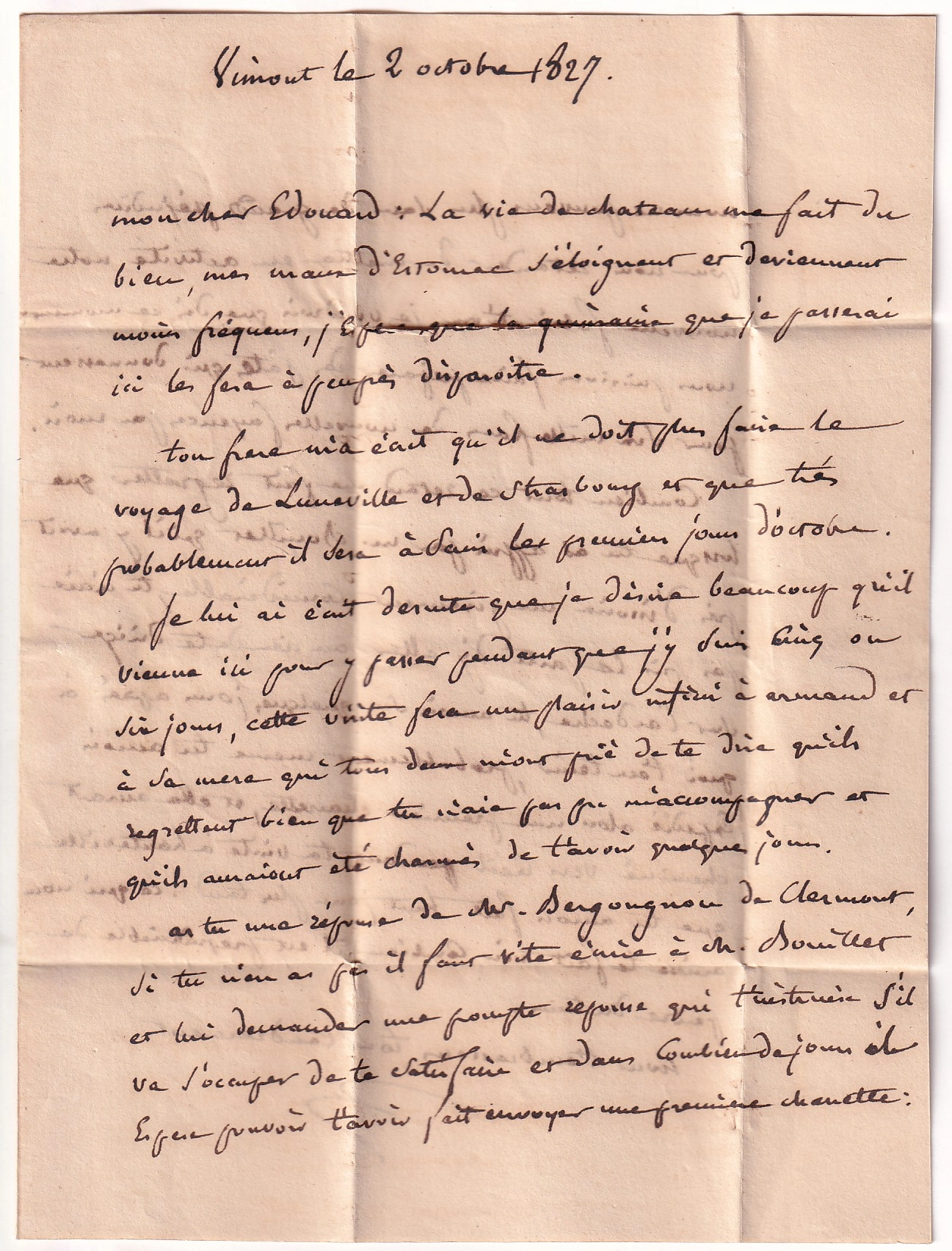 2 DOUBLE CURSIVE 13 VIMONT CROISSANVILLE CALVADOS 1827 INDICE 21 POUR CREIL OISE AU DOS BANLIEUE