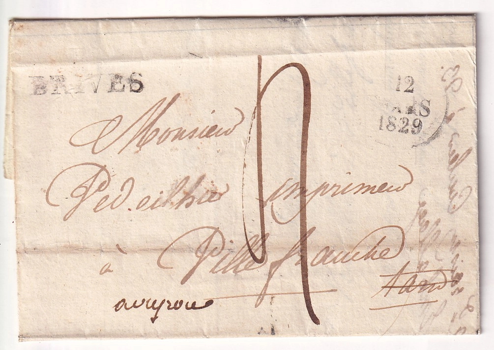 1 DEBOURSE D'ALBY ALBI TARN 1829 INDICE 18 DEPART BRIVE CORREZE REEXP VILLEFRANCHE AVEYRON