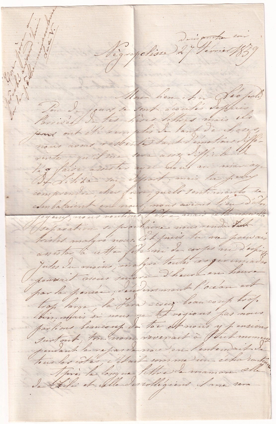 2 N°14 + 17 PC 2234 NEGREPELISSE TARN ET GARONNE DOUBLE PORT POR FORT DE FRANCE MARTINIQUE SUR LE BRICK L'OLIVIER 1859