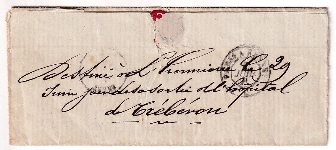 1 PRISON PONTON L'HERMIONE DEPART PARIS 1ER JUILLET 1871 POUR UN DETENU ILE DE TREBERON FINISTERE TRANSFERE A BORD DE L'HERMIONE EN RADE DE BREST COMMUNE DE PARIS