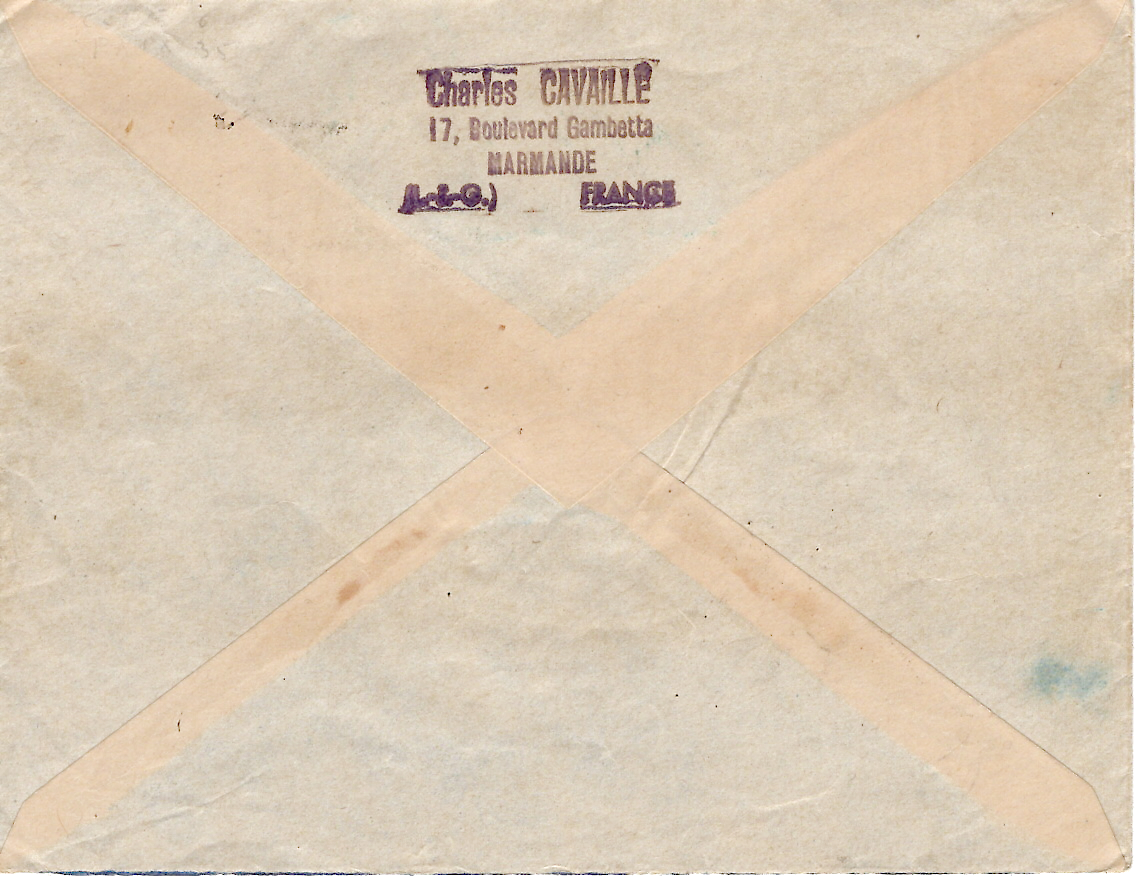 1 N° 491 + PAIX 50CX2 LETTRE REC AVION MARMANDE 1941 LOT ET GARONNE POUR DAKAR AU TARIF