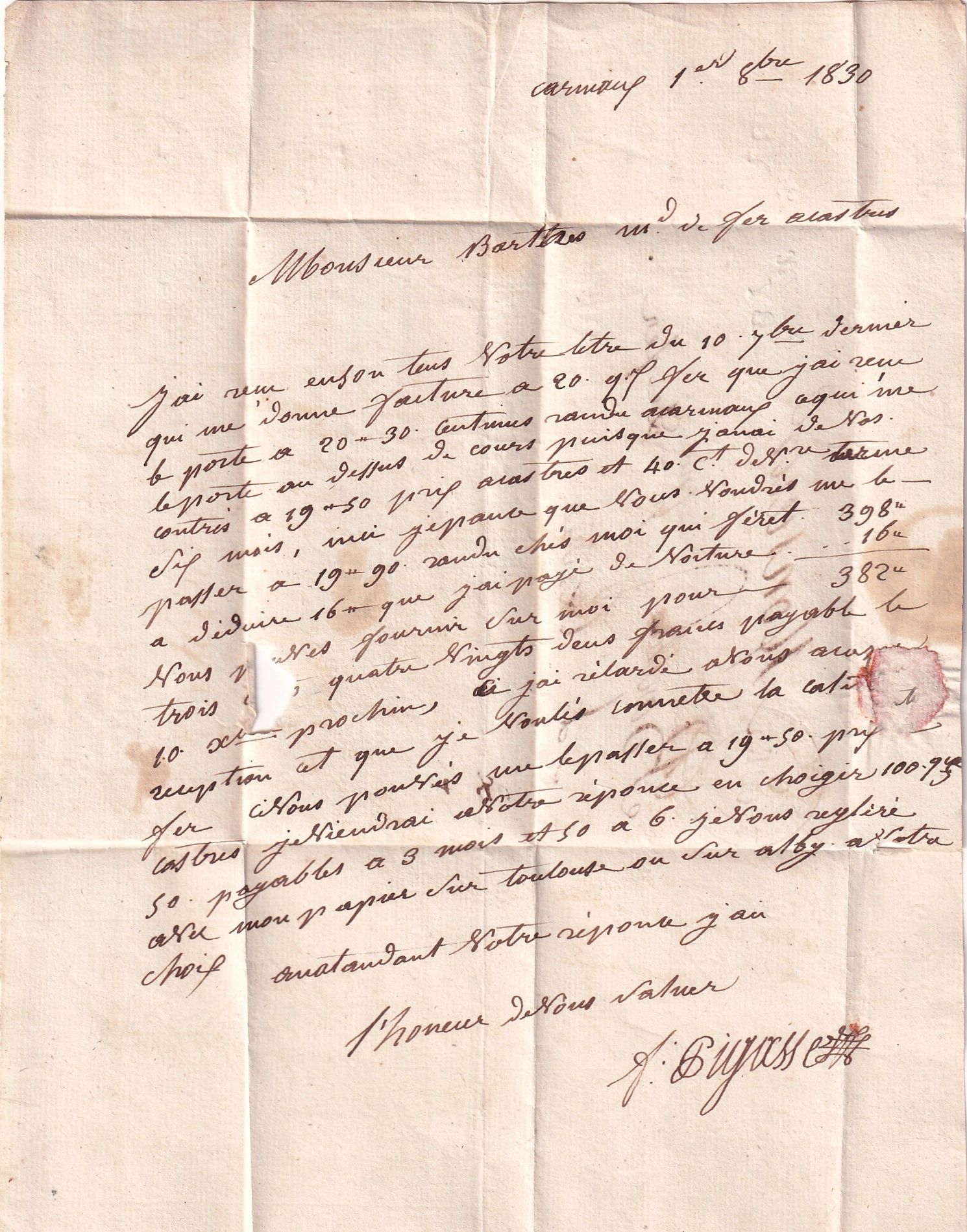 2 DOUBLE CURSIVE 77 CRAMAUX ALBY TARN 1830 POUR CASTRES INDICE 20 ALBI CARMAUX