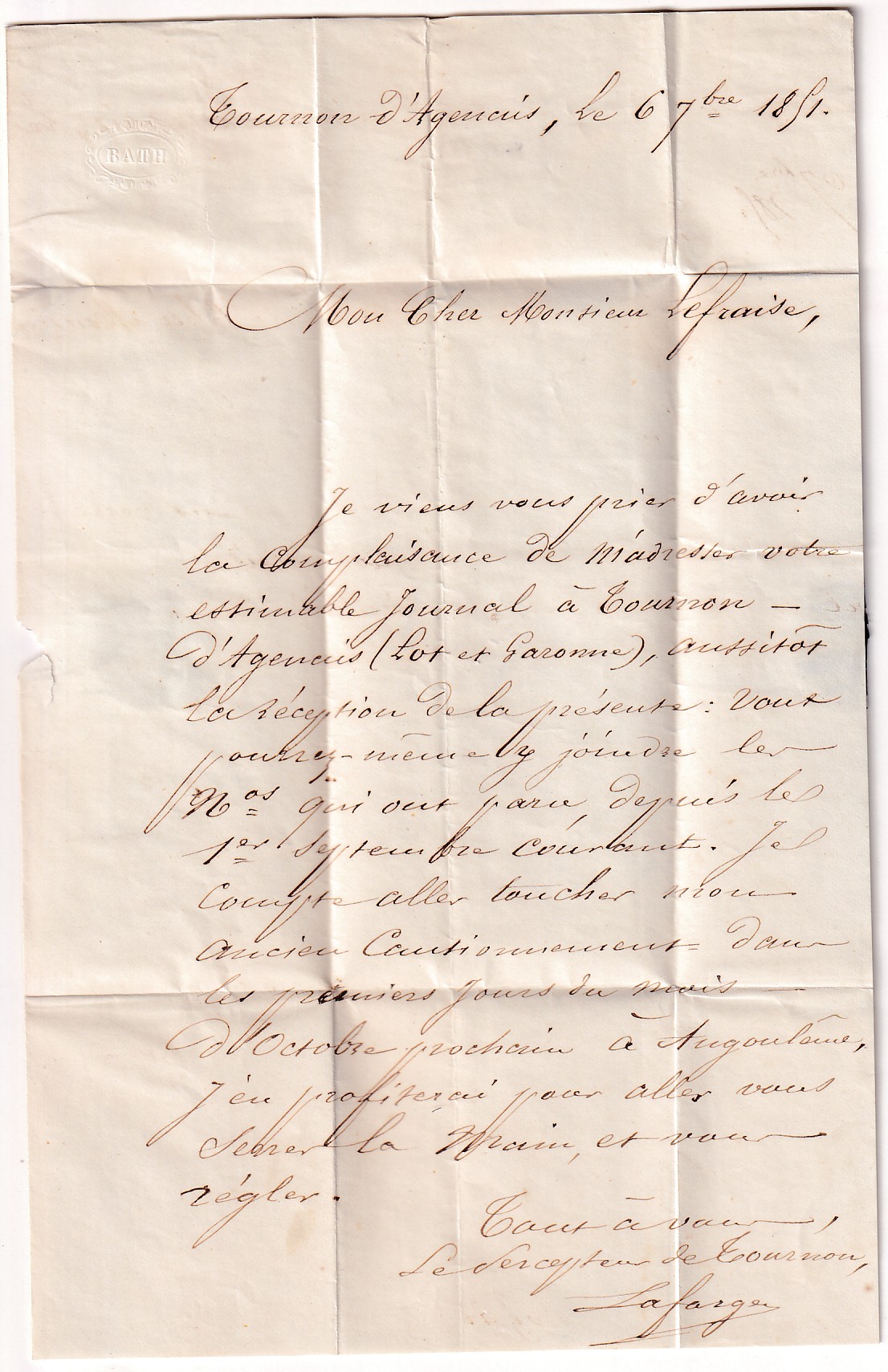 2 N°4 GRILLE + CURSIVE 45 TOURNON D'AGENAIS LOT ET GARONNE POUR ANGOULEME CHARENTE