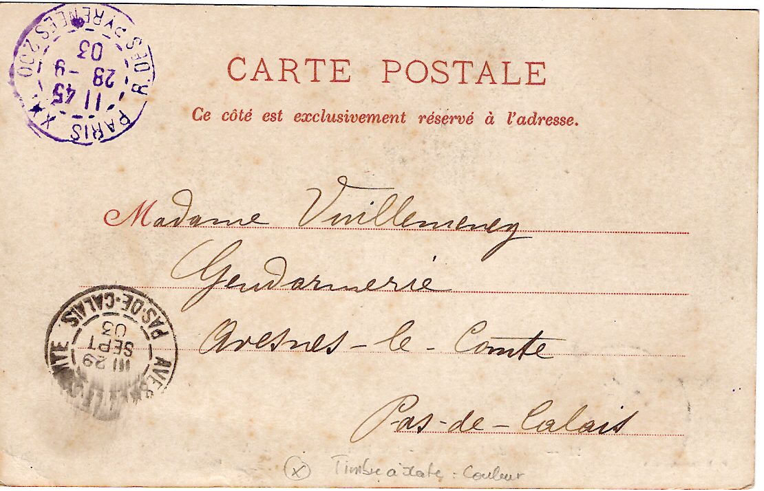 1 BLANC 5C AU RECTO CARTE VINCENNES TAD VIOLET PARIS XX 28.9.03 R. DES PYRENEES